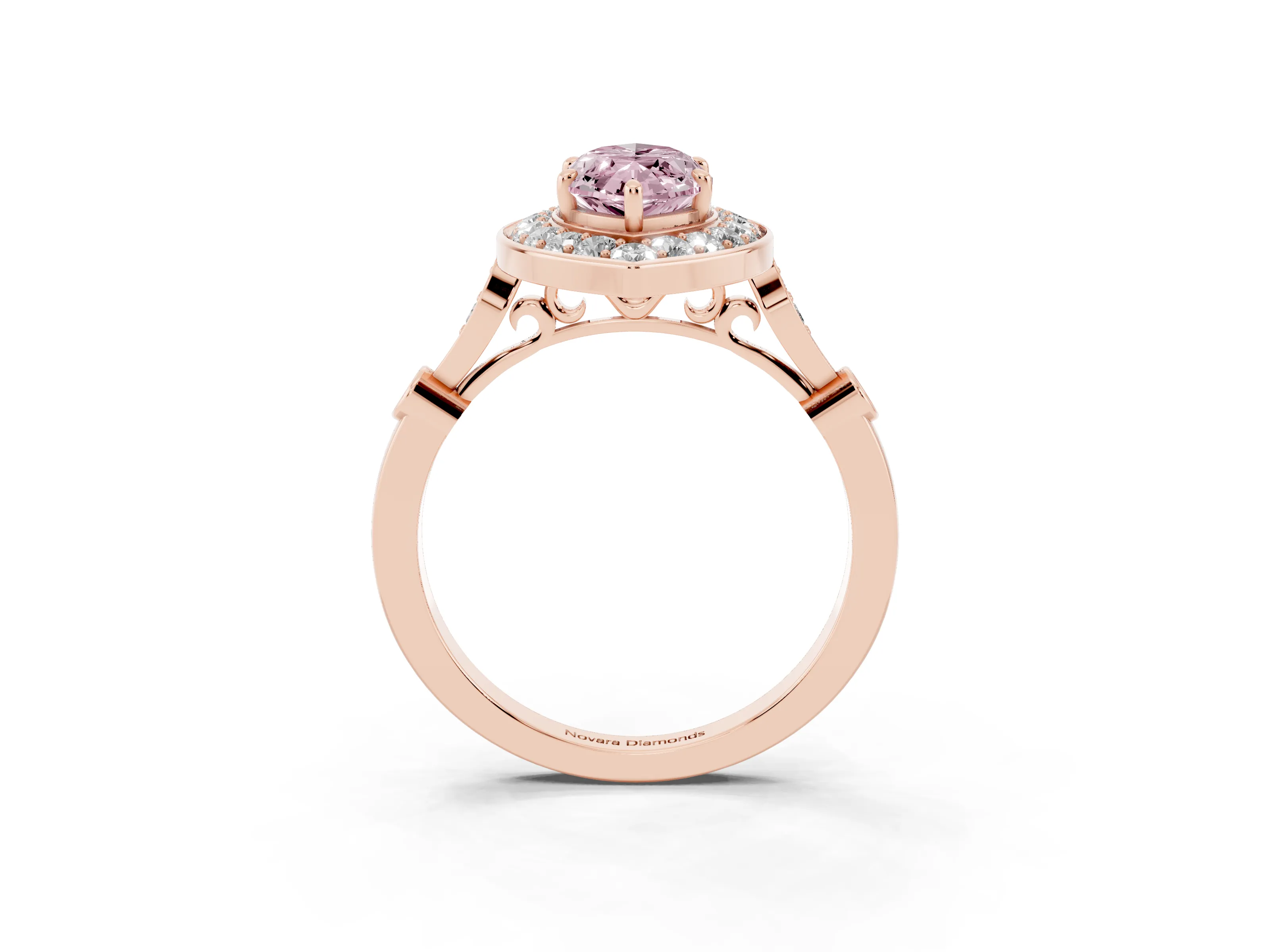 Fancy Pink Marquise Cut Diamond Halo Engagement Ring Set in Rose gold with Twisted Band and Prong Setting