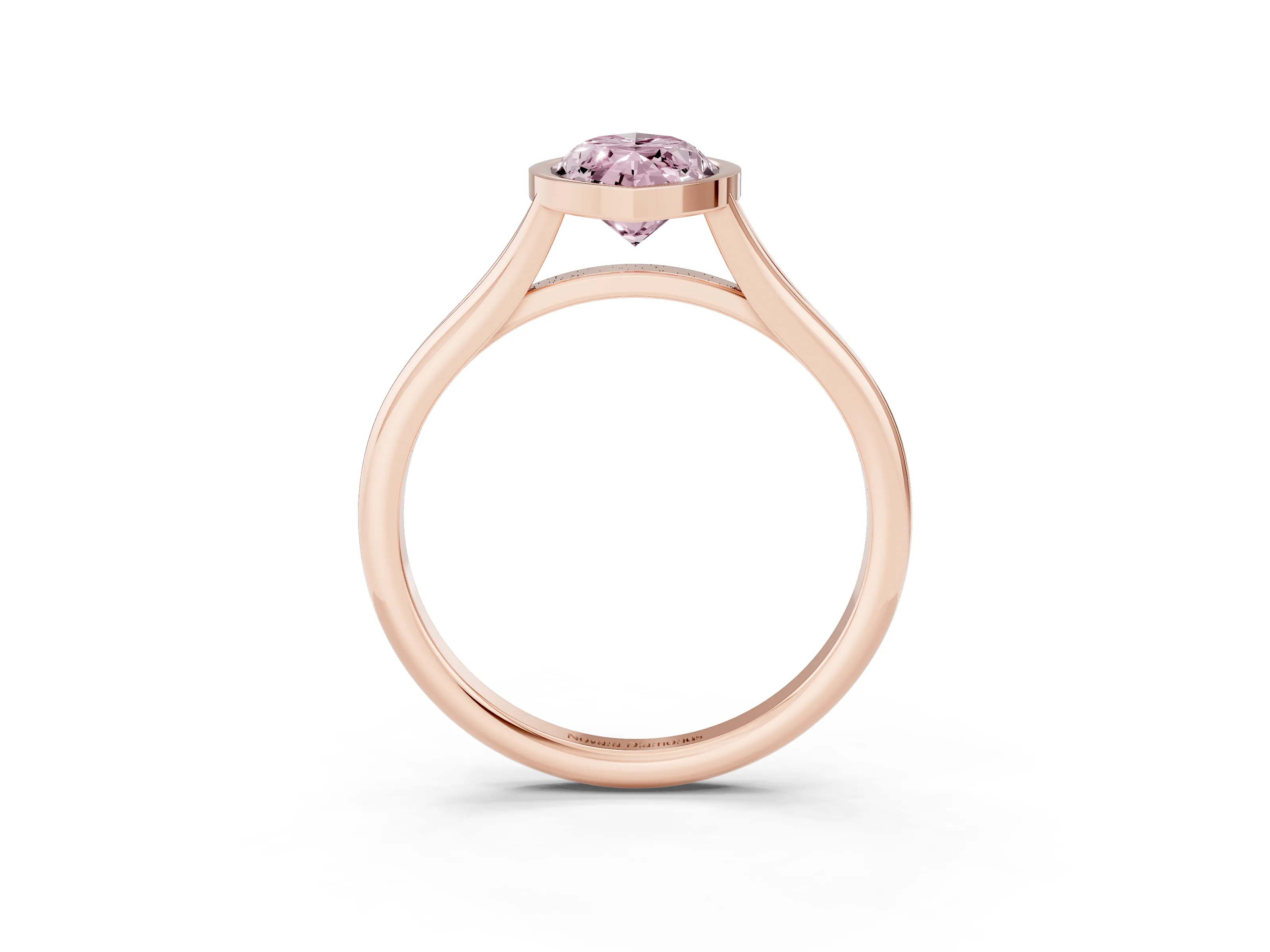 Fancy Pink Bezel Set Marquise Cut Diamond Solitaire Ring Set in Rose gold with Tapered Band