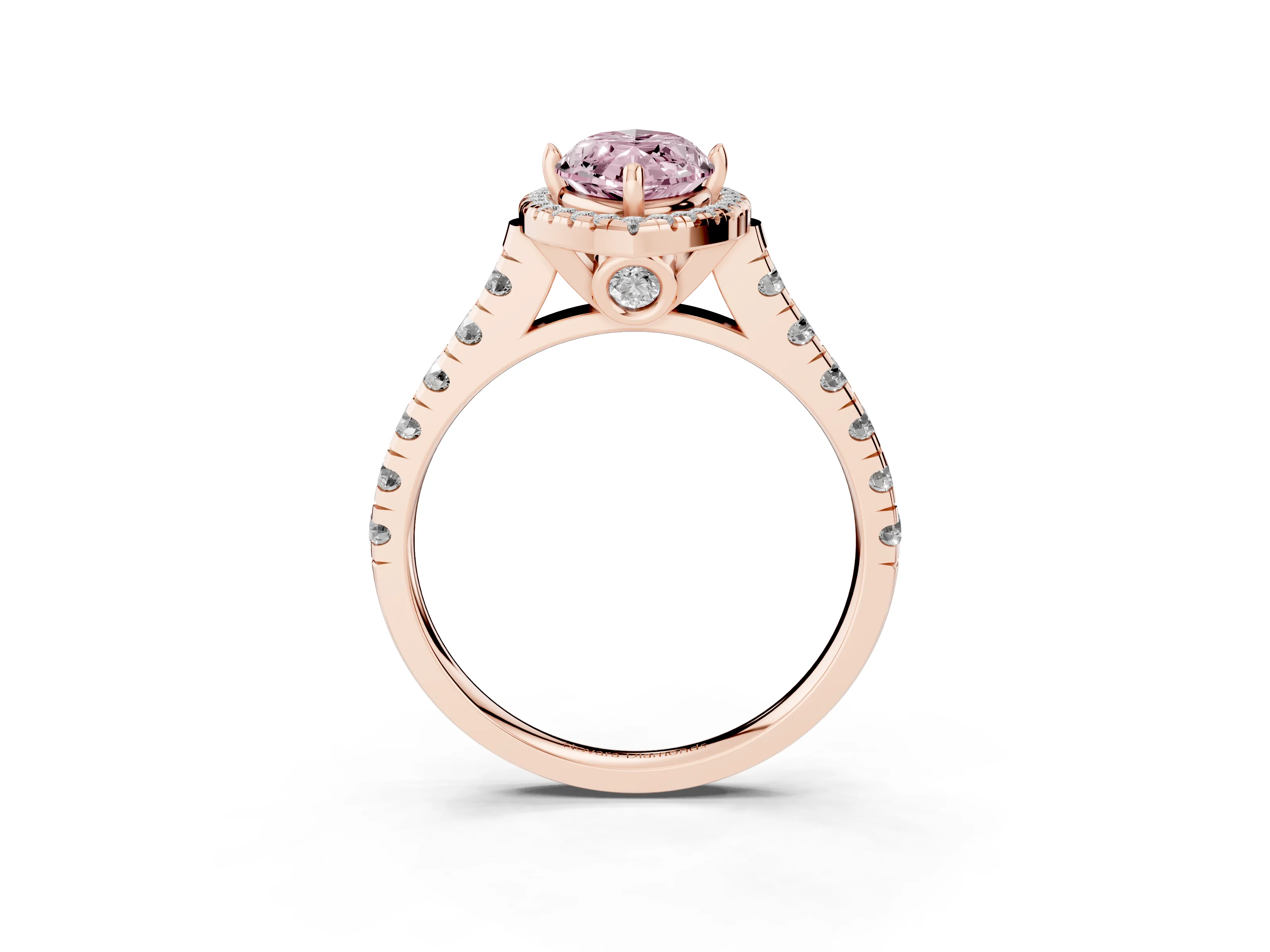 Fancy Pink Marquise Cut Diamond Halo Engagement Ring Set in Rose gold with Pavé Band and Prong-Set Center
