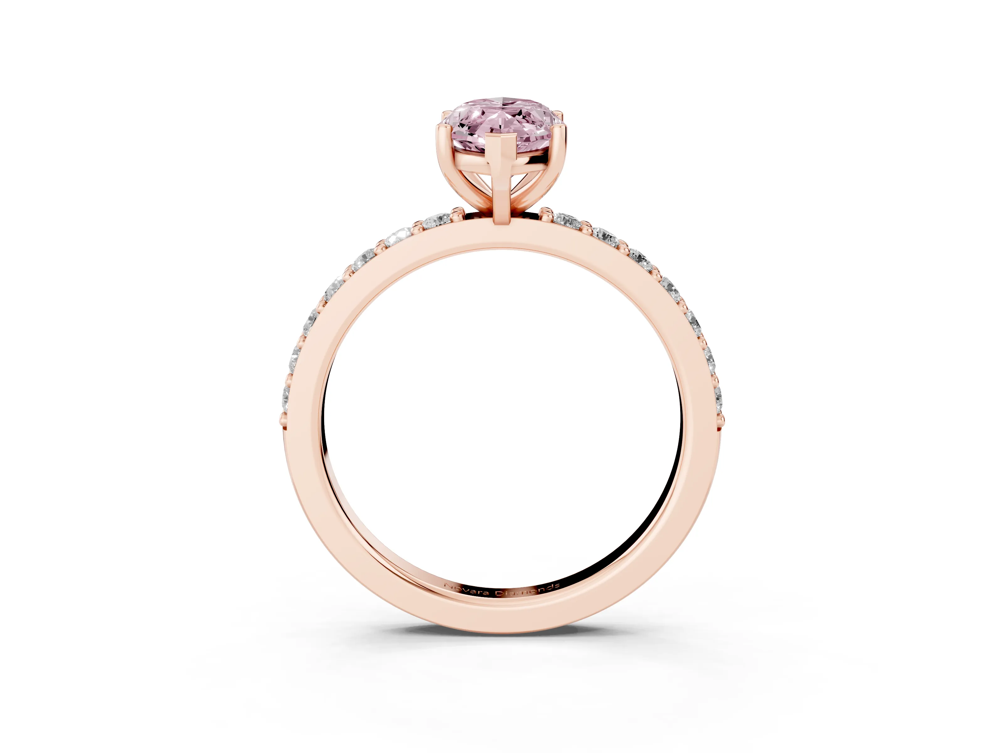 Fancy Pink Marquise Cut Diamond Solitaire Set in Rose gold with Round Pavé Band and Prong Setting