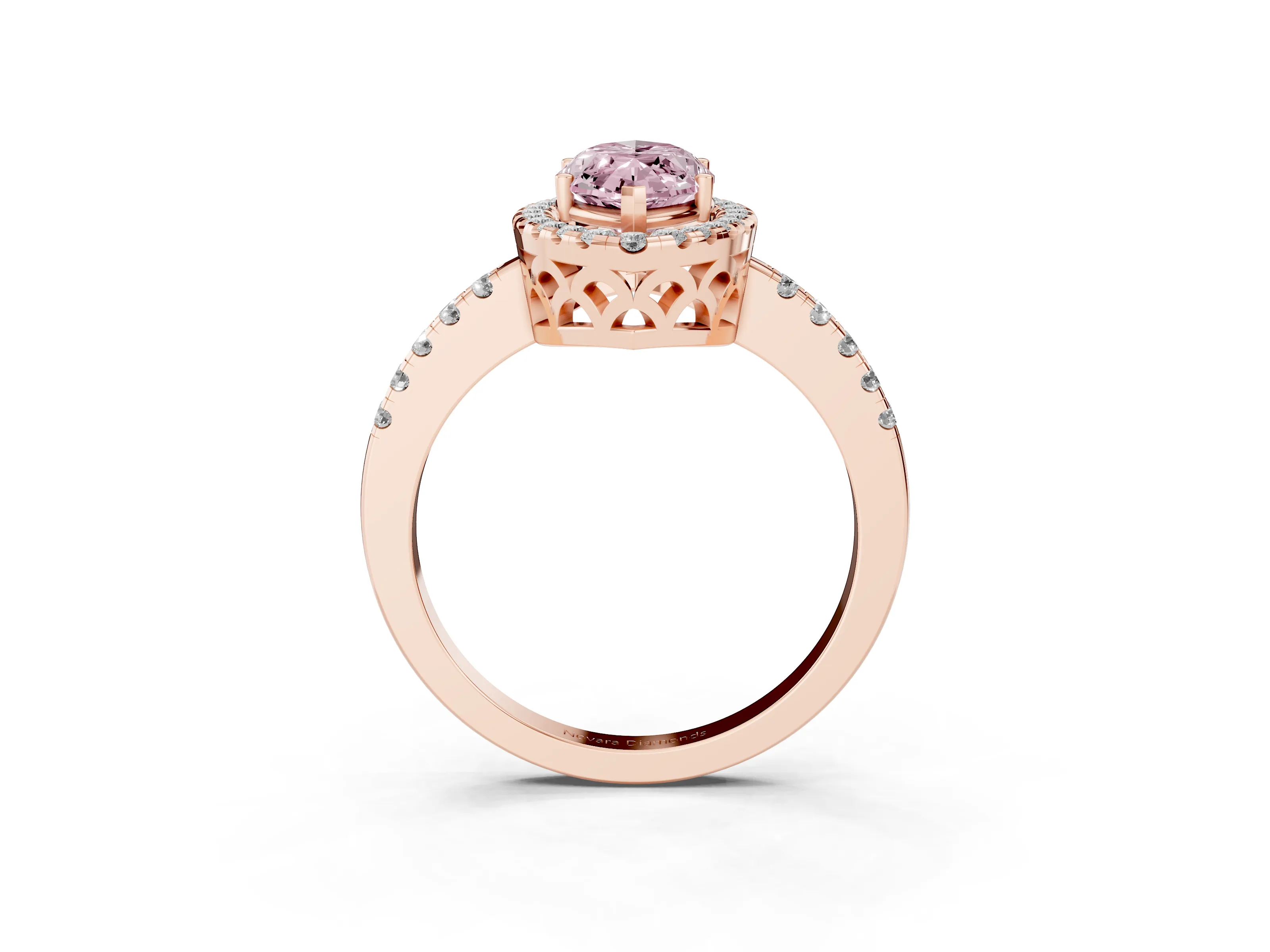Fancy Pink Marquise Cut Diamond Pavé Band Halo Engagement Ring Set in Rose gold with Prong Setting