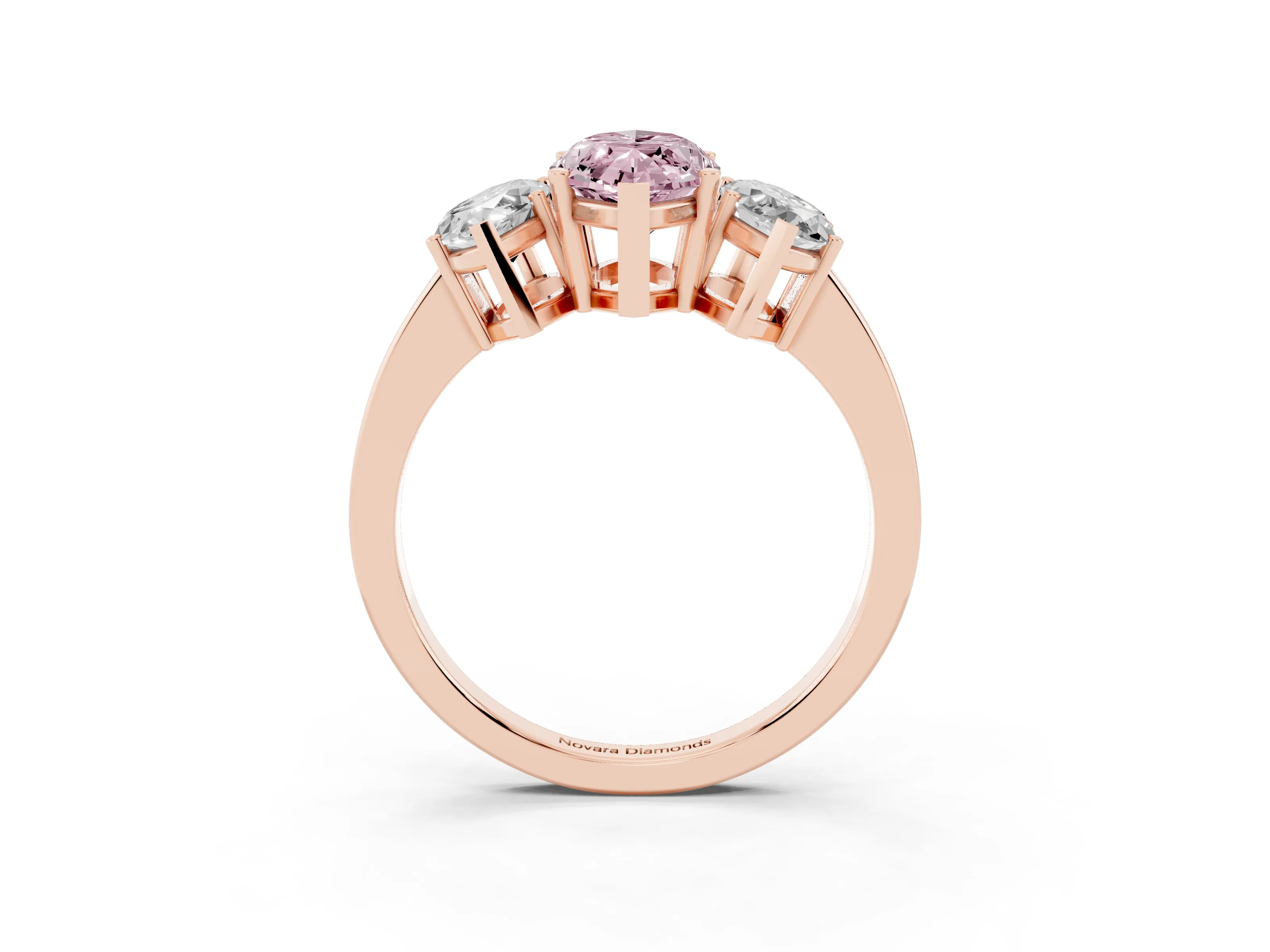 Fancy Pink Marquise Cut Diamond Three-Stone Engagement Ring Set in Rose gold with Flat Band