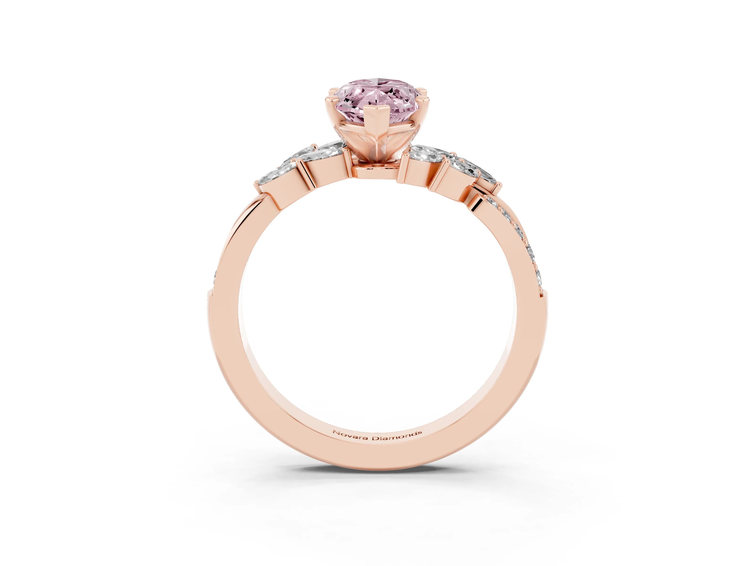 Fancy Pink Marquise Cut Diamond Solitaire Ring Set in Rose gold with Marquise Twist Band and Prong Setting