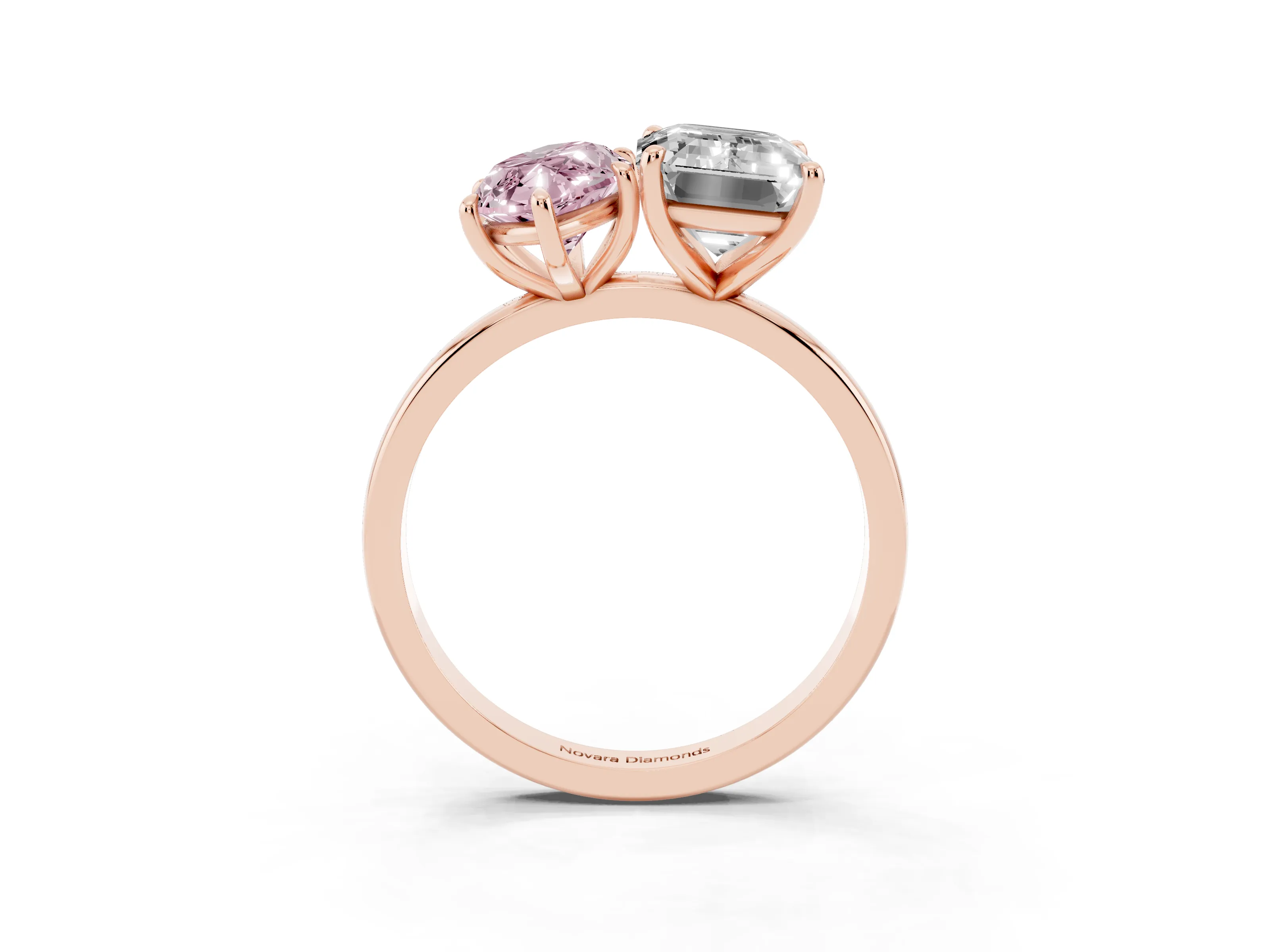 Fancy Pink Marquise Cut and Emerald Cut Toi Moi Ring Set in Rose gold with Prong Setting