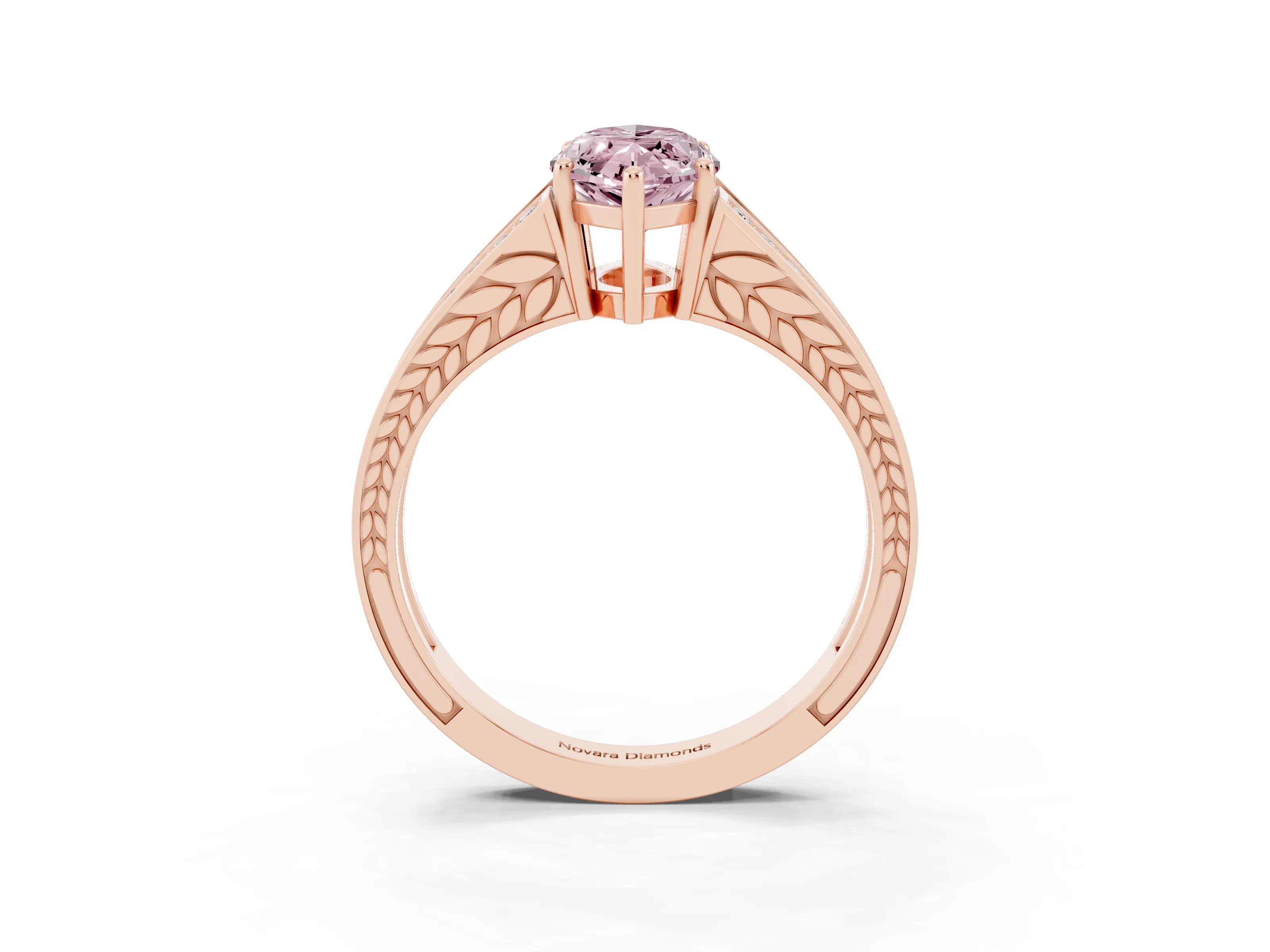 Fancy Pink Marquise Cut Diamond Split Shank Ring Set in Rose gold with Pavé Band and Prong Setting