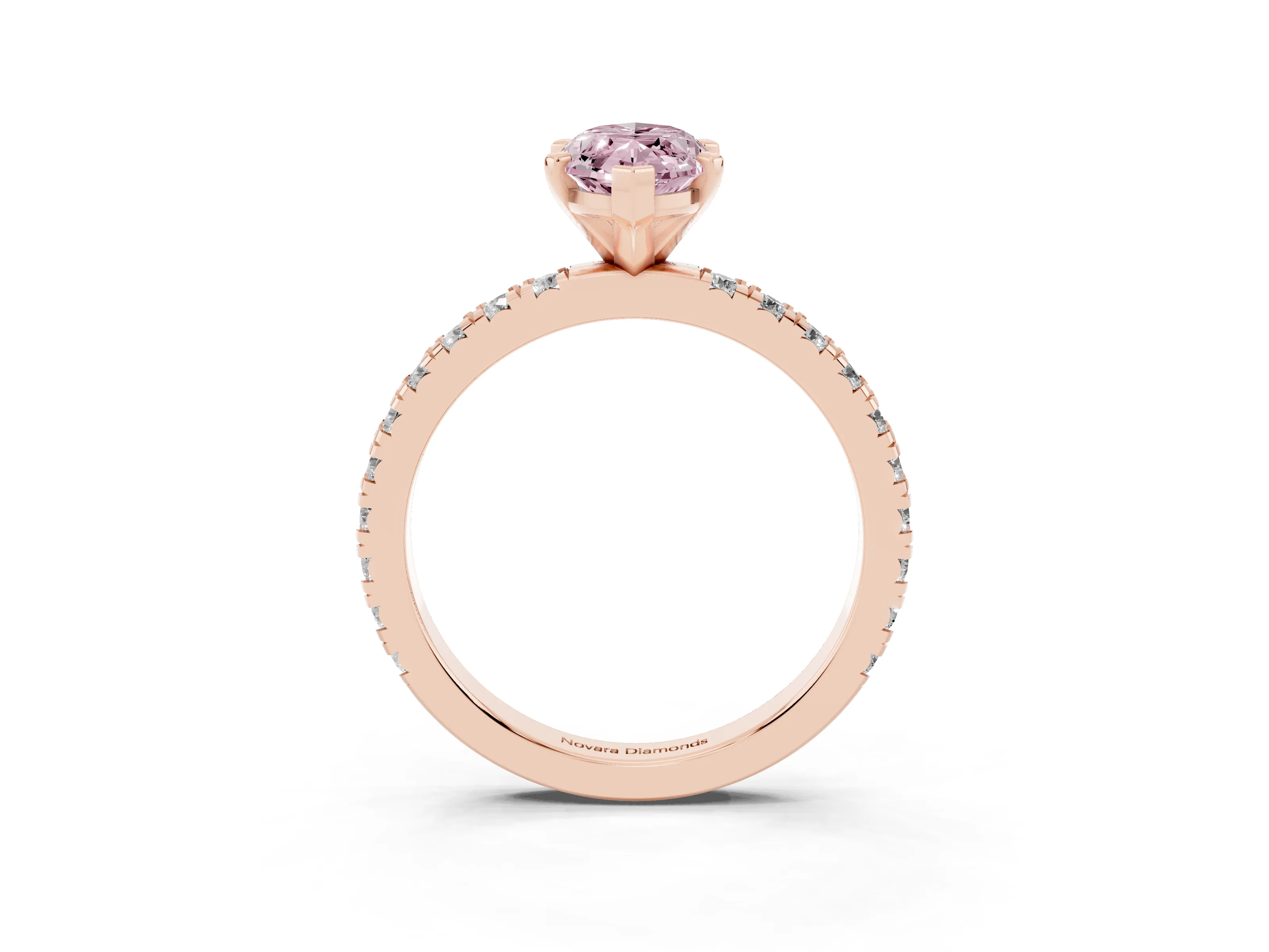 Fancy Pink Marquise Cut Diamond Pavé Band Solitaire Set in Rose gold with Prong Setting