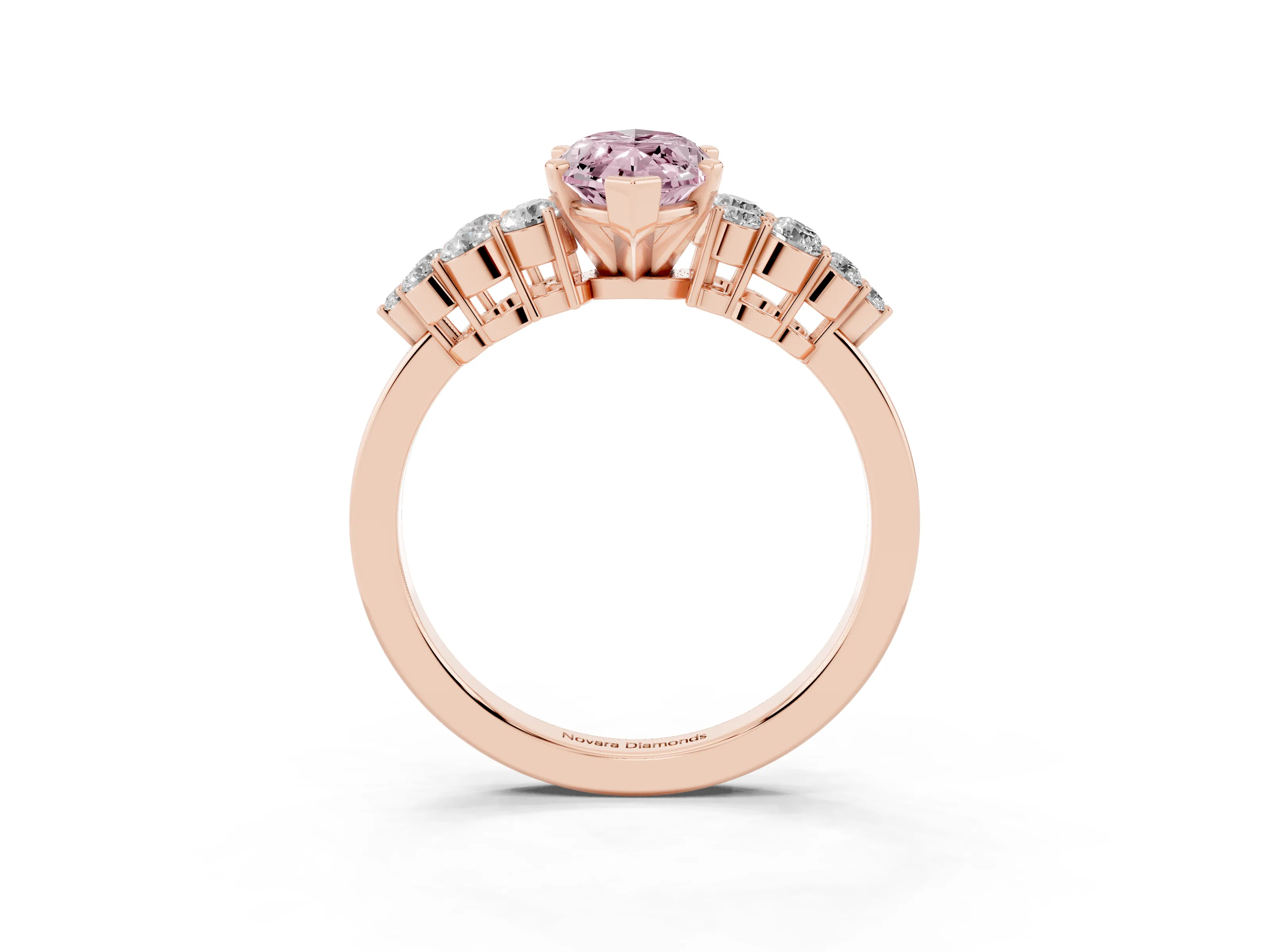Fancy Pink Marquise Cut Diamond Cluster Engagement Ring Set in Rose gold with Pavé Band and Prong Setting