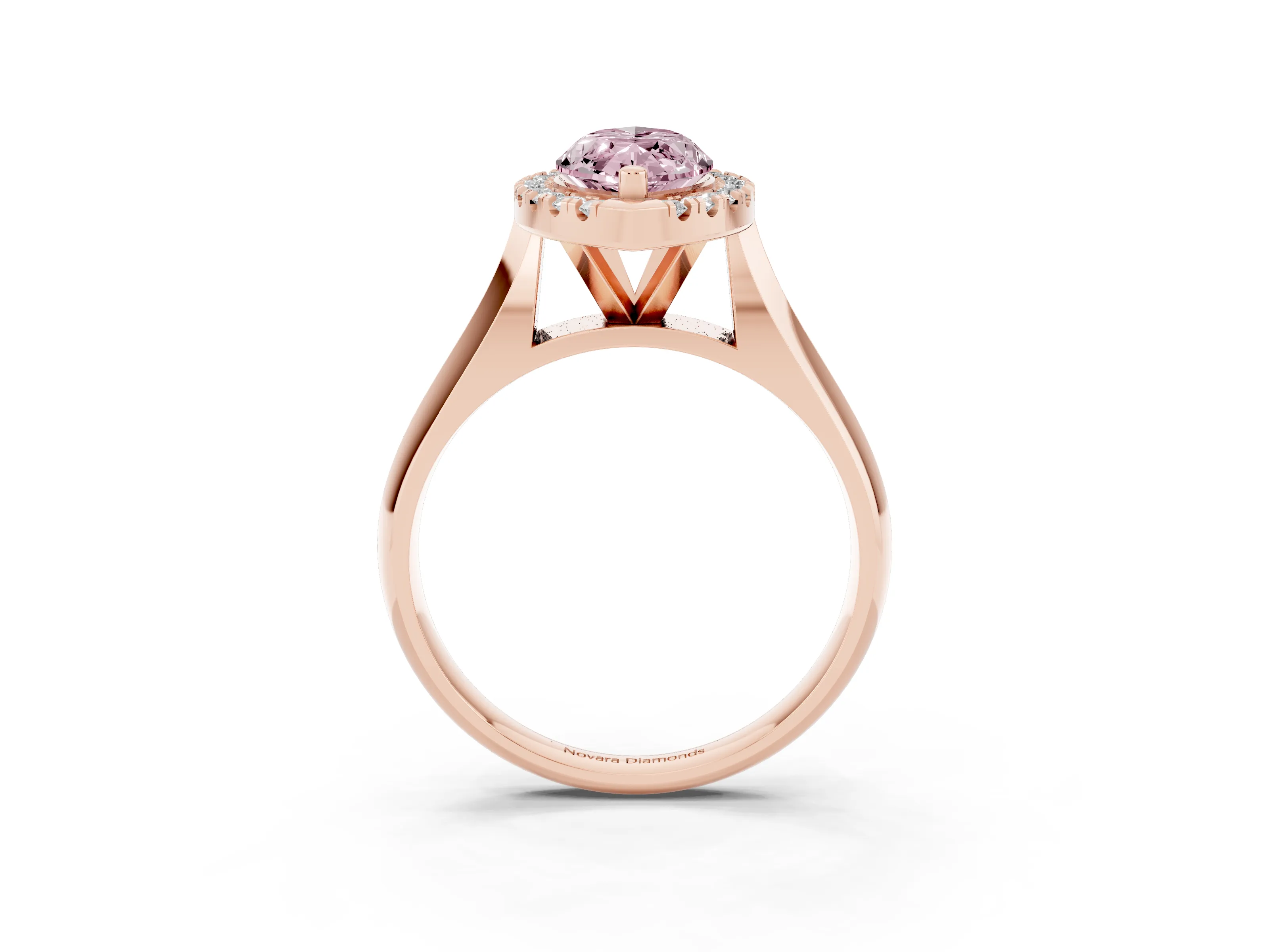 Fancy Pink Marquise Cut Diamond Halo Solitaire Engagement Ring Set in Rose gold with Square Band and Prong Setting