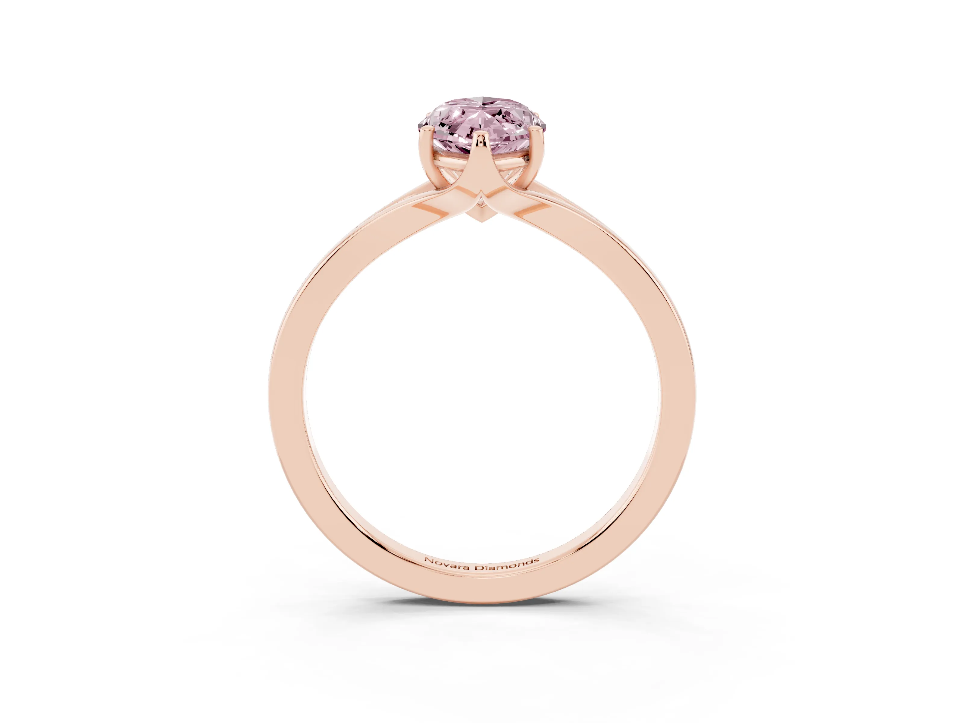 Fancy Pink Marquise Cut Diamond Solitaire Ring Set in Rose gold with Polished Tapered Band and Prong Setting