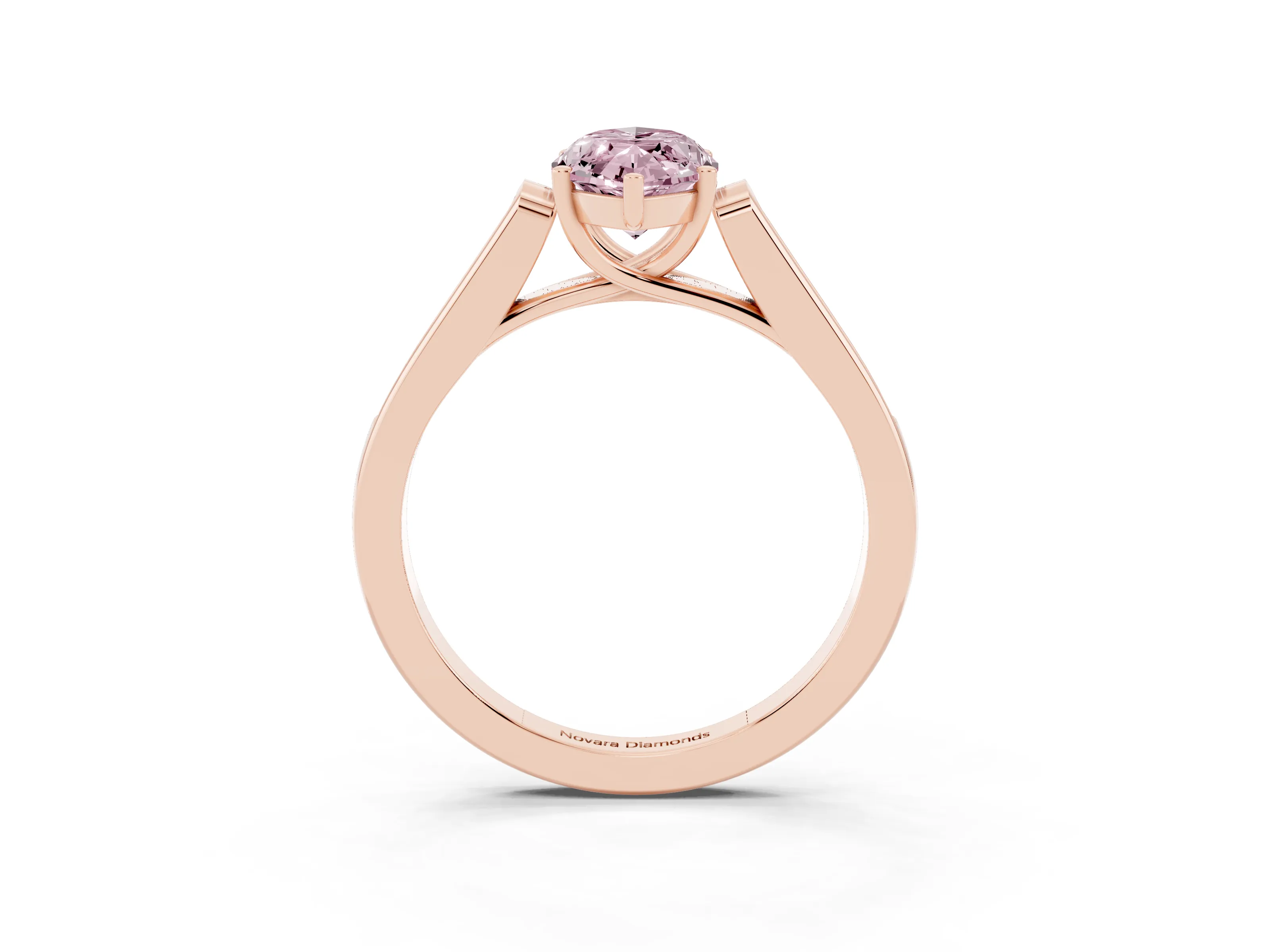 Fancy Pink Marquise Cut Diamond Solitaire Cathedral Engagement Ring Set in Rose gold with Channel-Set Band and Prong Setting