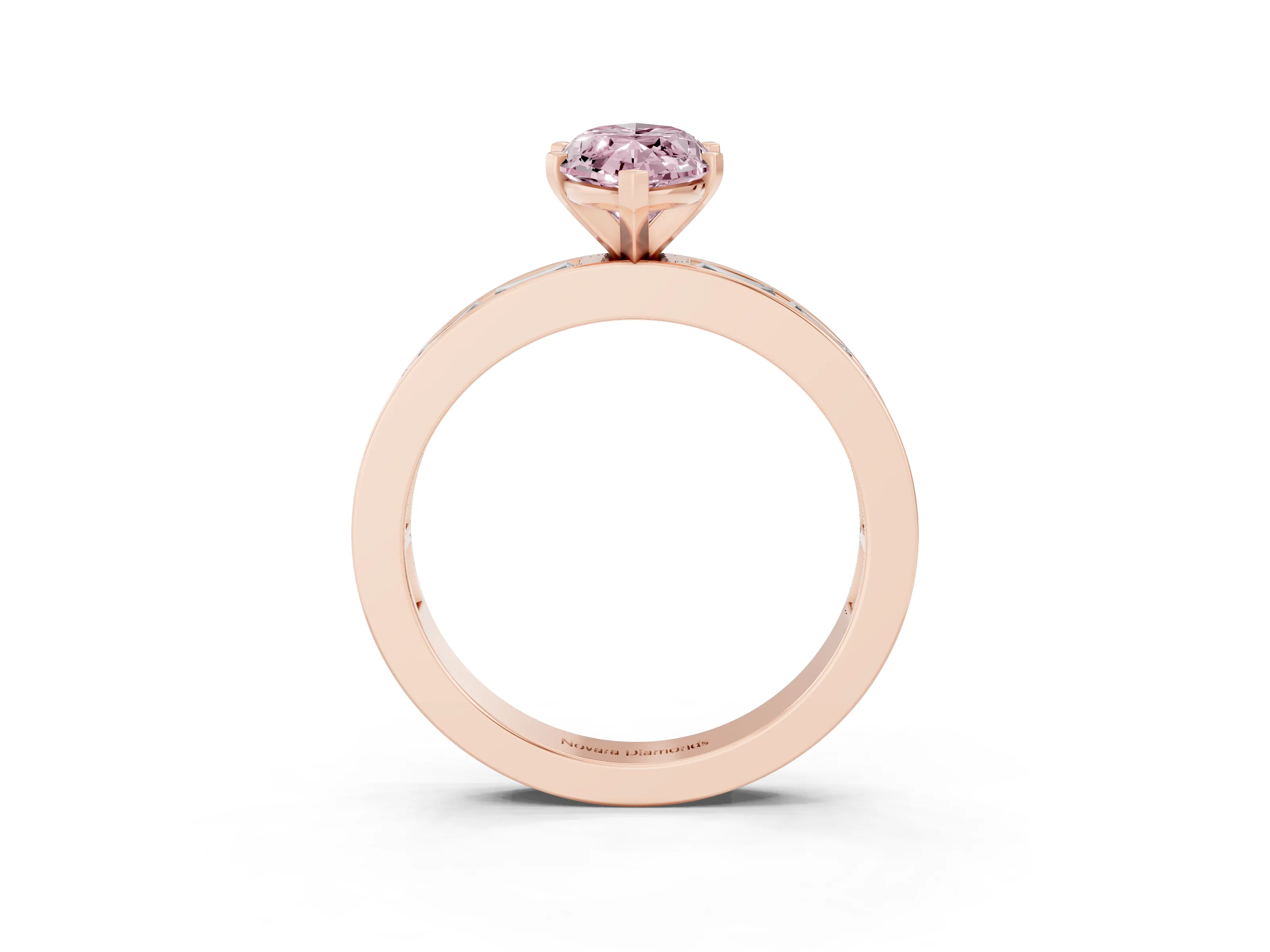 Fancy Pink Marquise Cut Diamond Solitaire Ring Set in Rose gold with Channel-Set Baguette Band and Prong Setting