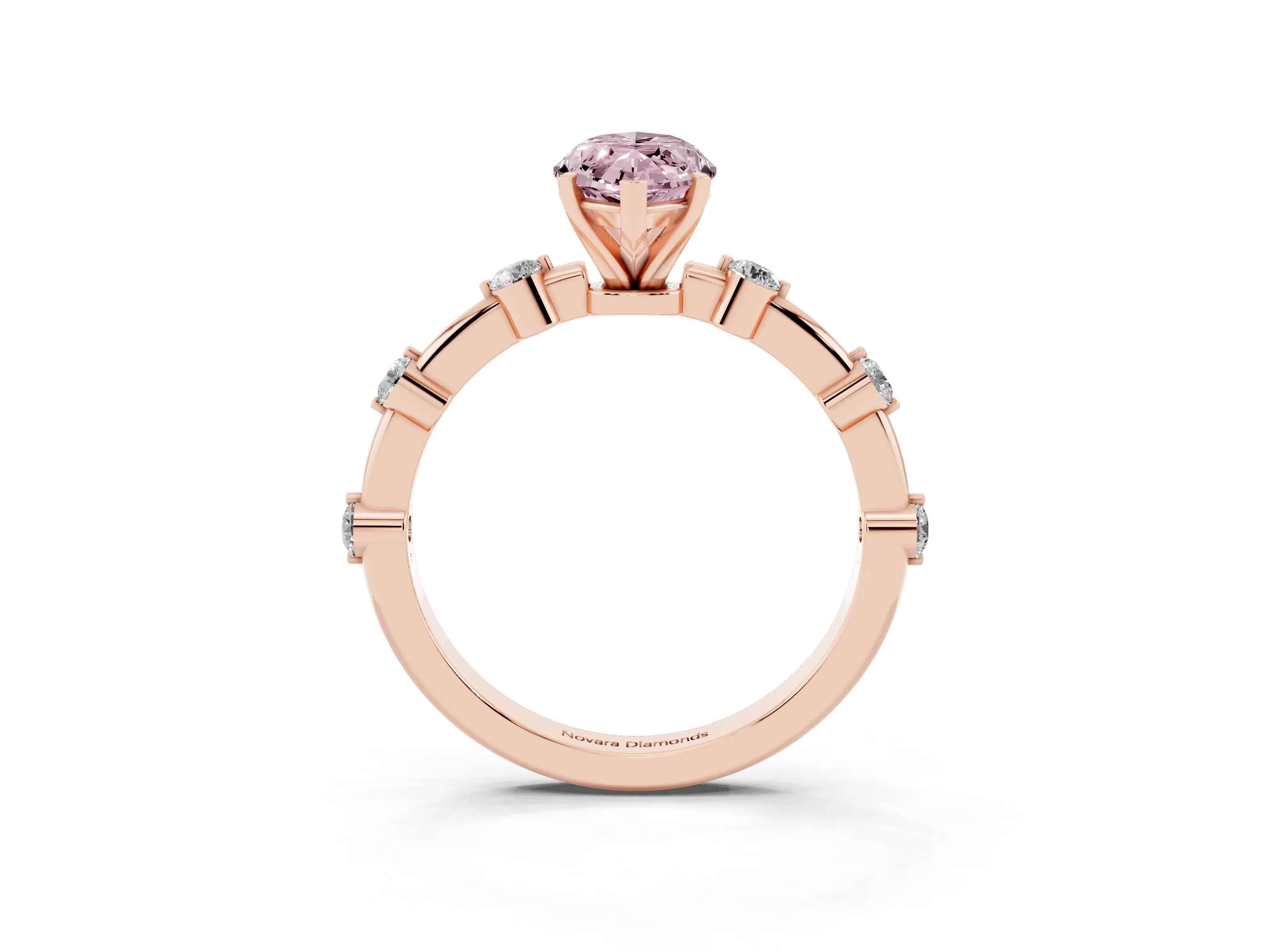 Fancy Pink Marquise Cut Diamond Solitaire Ring Set in Rose gold with Bezel Set Side Stones and Prong Setting
