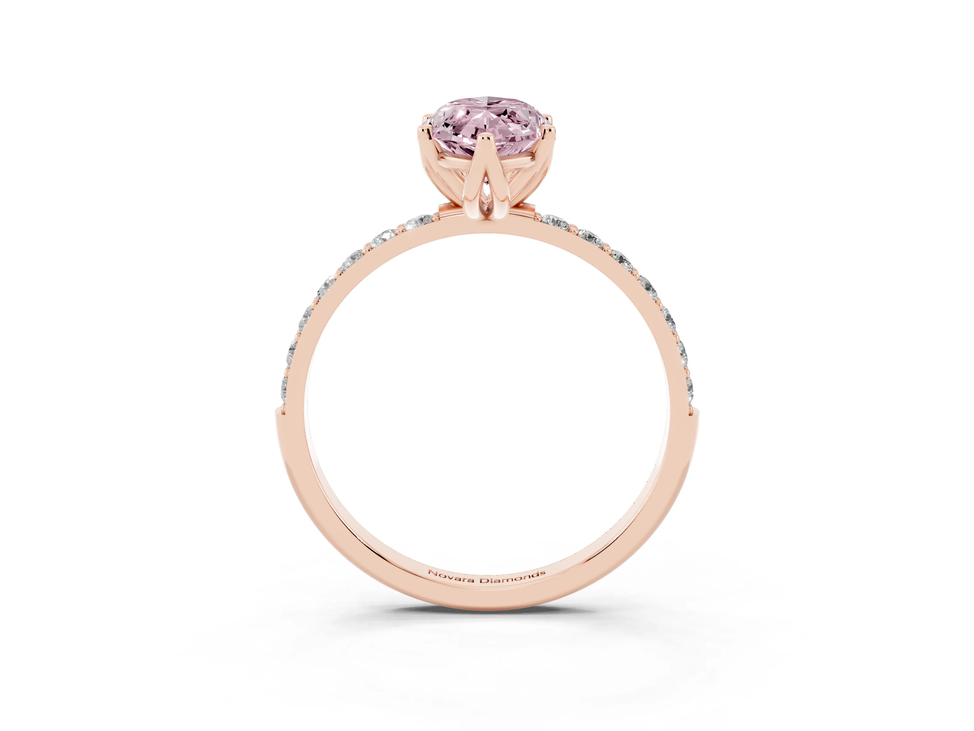 Fancy Pink Marquise Cut Diamond Solitaire Engagement Ring Set in Rose gold with Round Pavé Band and Prong Setting