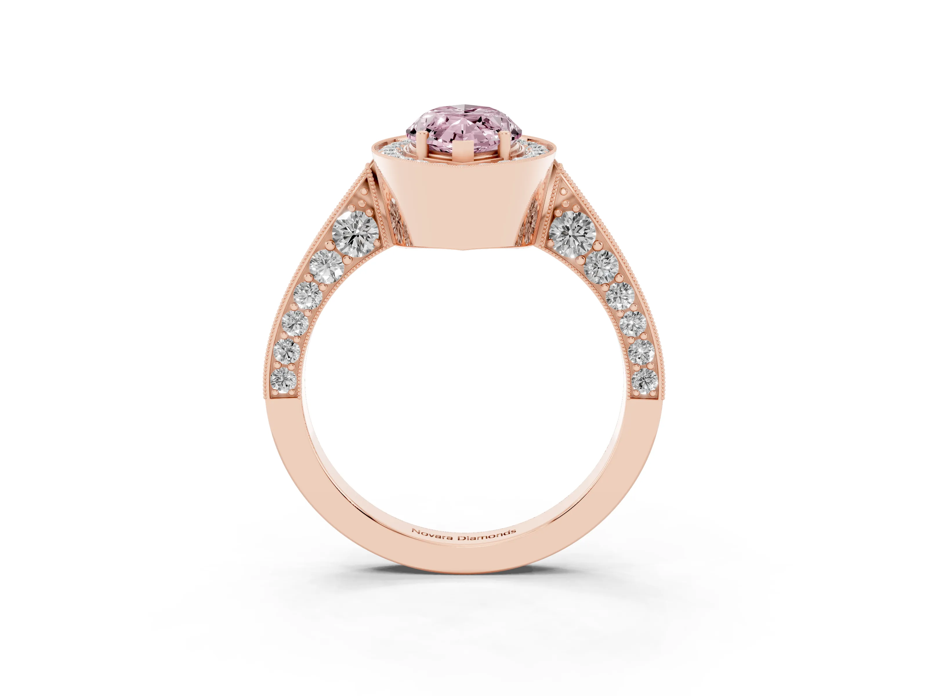 Fancy Pink Marquise Cut Diamond Halo Engagement Ring Set in Rose gold with Accent Split Shank Band