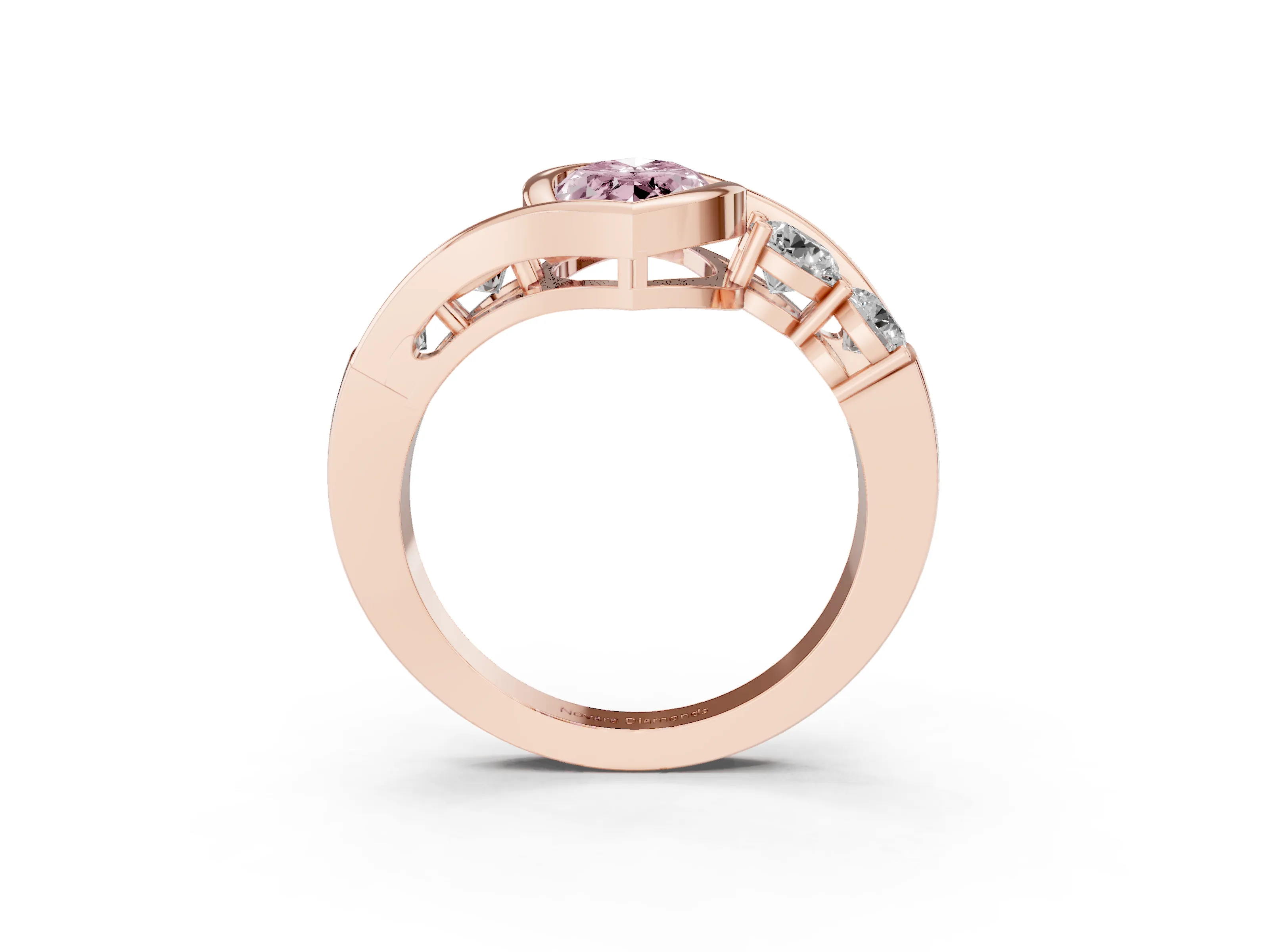 Fancy Pink Marquise Cut Diamond Bezel Bypass Ring Set in Rose gold with Round Accents