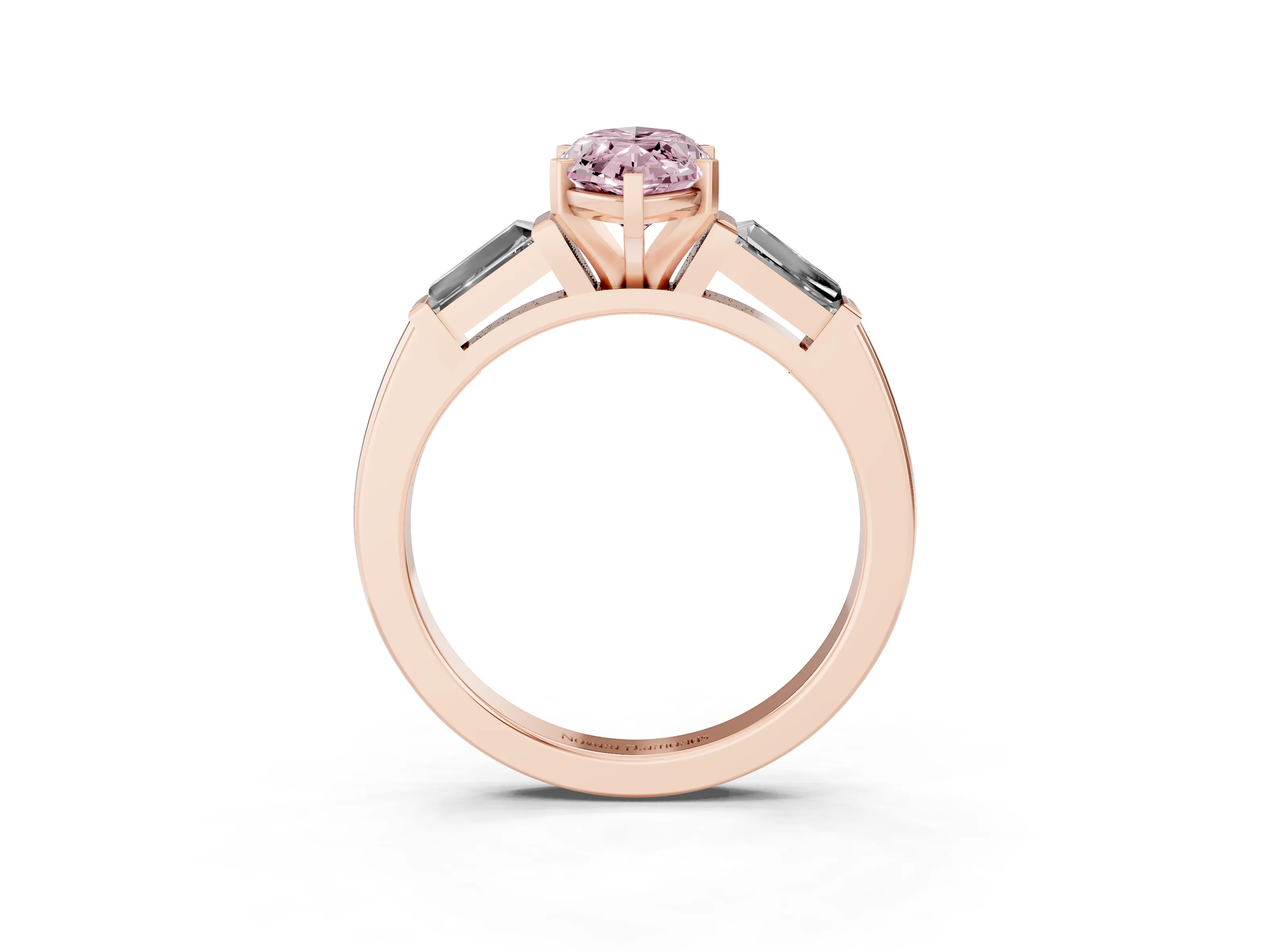 Fancy Pink Marquise Cut Diamond Solitaire Ring Set in Rose gold with Tapered Baguette Side Stones and Prong Setting