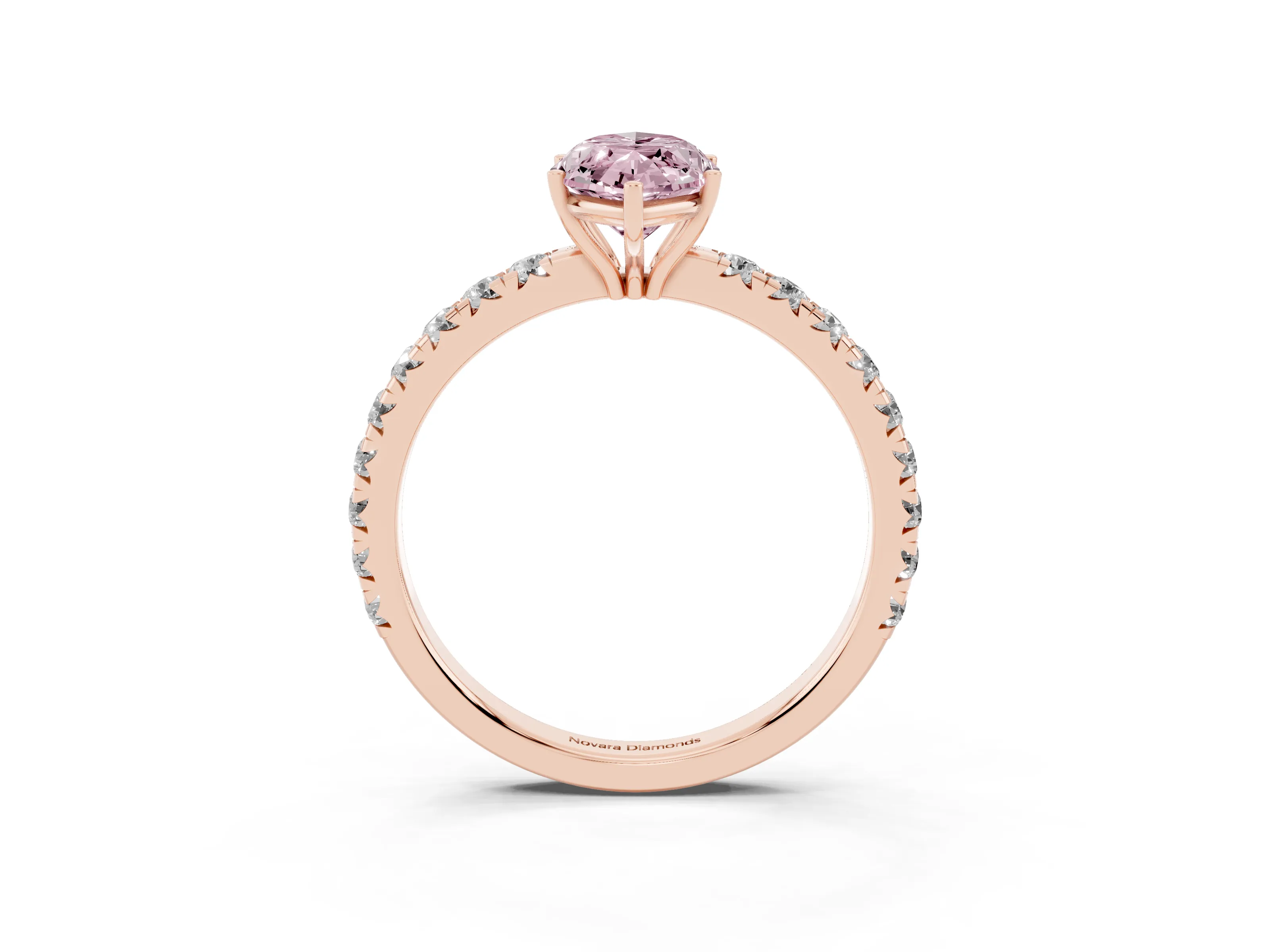 Fancy Pink Marquise Cut Diamond Pavé Solitaire Engagement Ring Set in Rose gold with Prong Setting