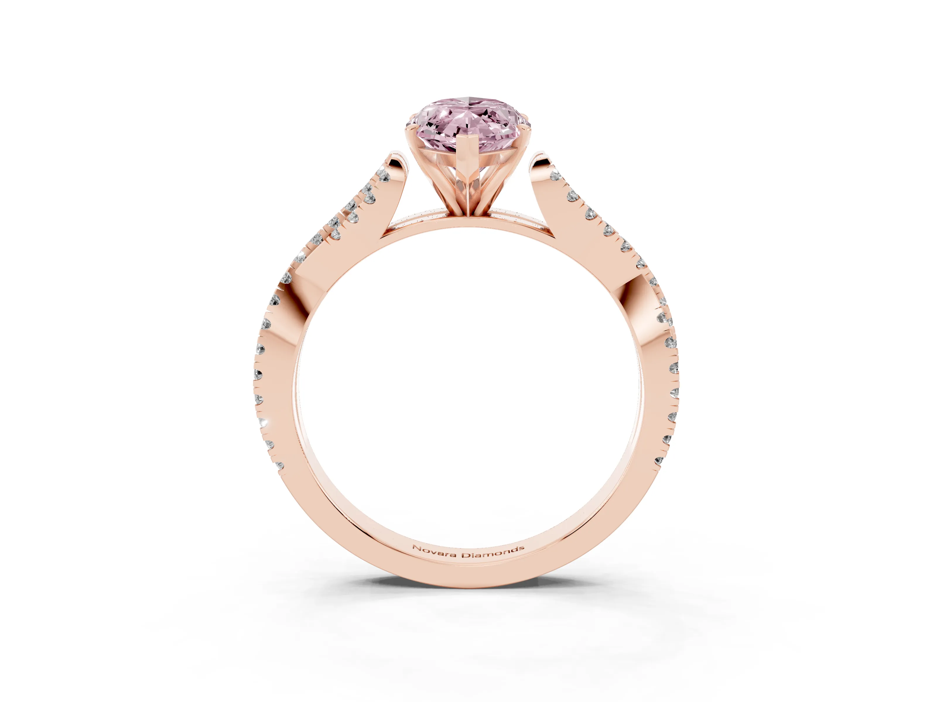 Fancy Pink Marquise Cut Diamond Solitaire Engagement Ring Set in Rose gold with Twisted Pavé Band and Prong Setting