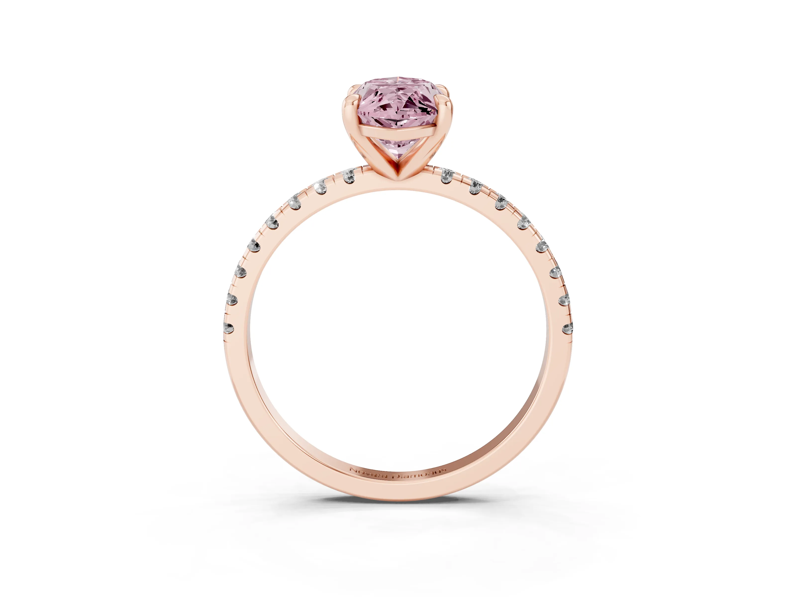 Fancy Pink Marquise Cut Diamond Brilliant Solitaire Ring Set in Rose gold with Pavé Band and Prong Setting