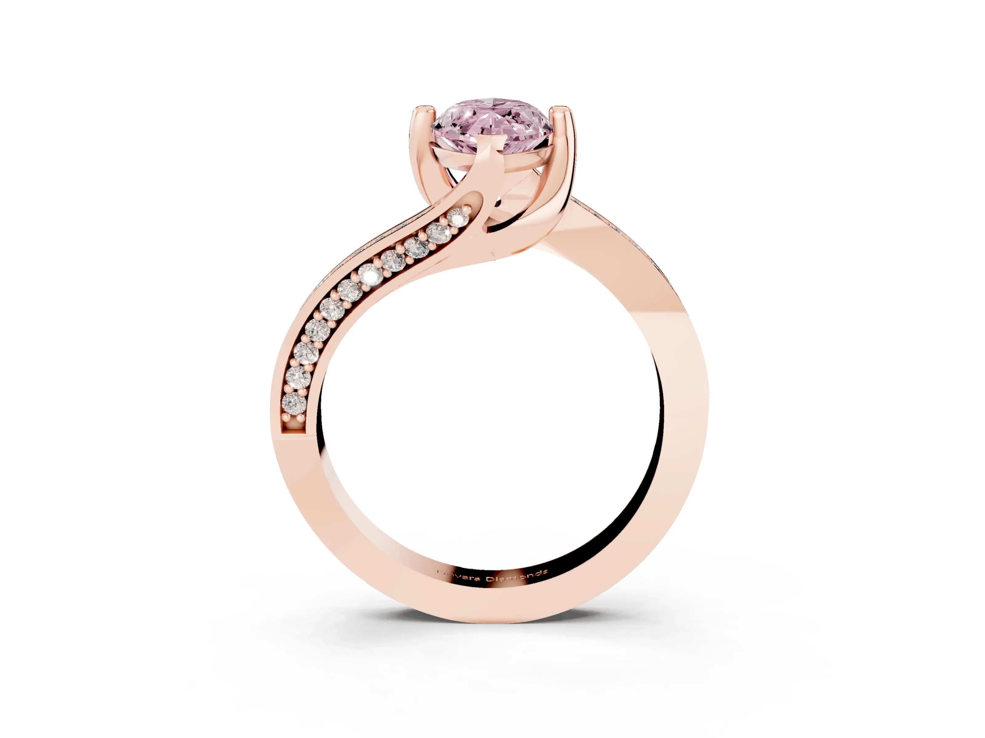 Fancy Pink Marquise Cut Diamond Solitaire Ring Set in Rose gold with Intertwined Pavé Twist Band