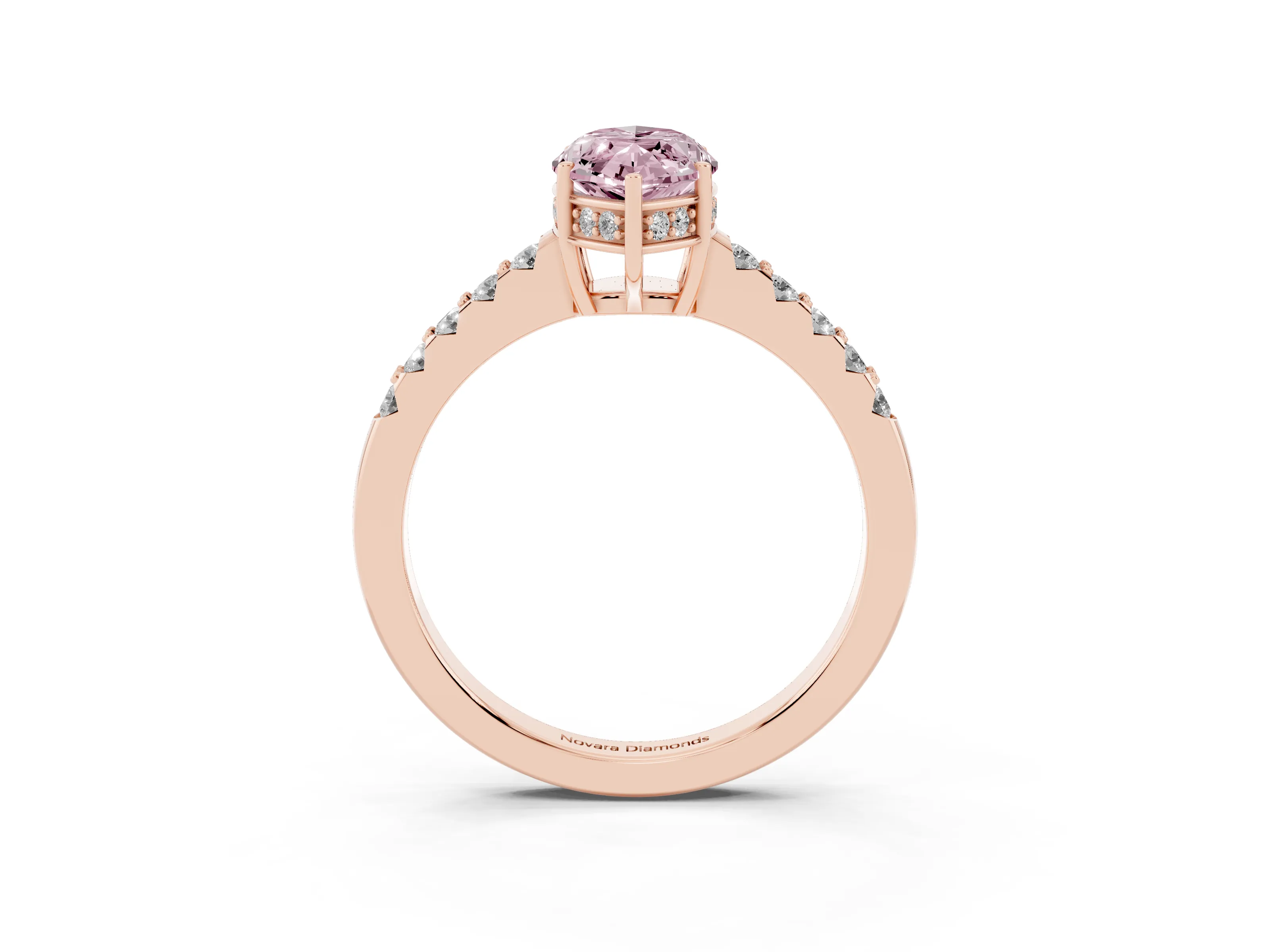 Fancy Pink Marquise Cut Diamond Solitaire Engagement Ring Set in Rose gold with Pavé Band and Prong Setting