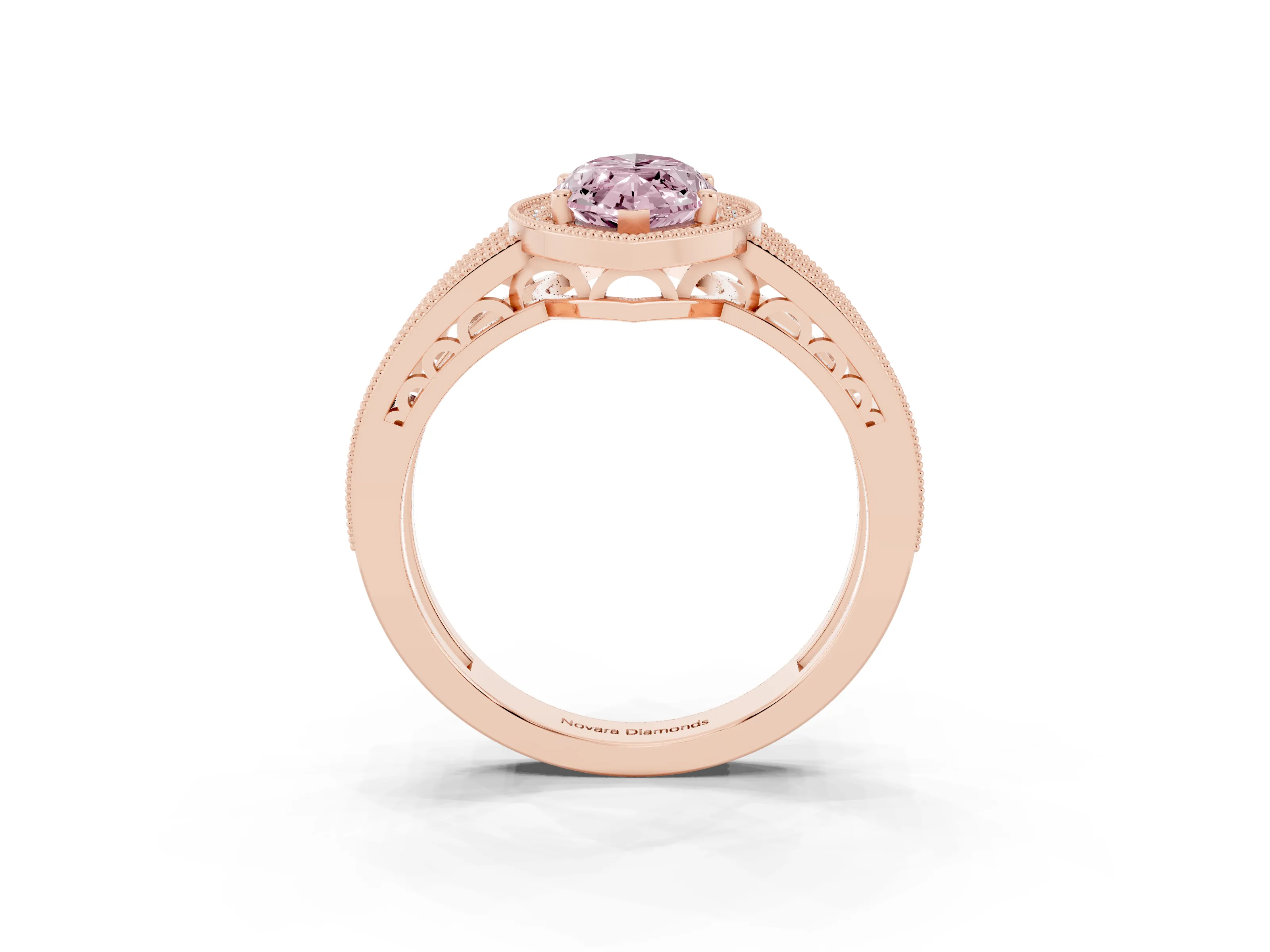 Fancy Pink Marquise Cut Diamond Halo Ring Set in Rose gold with Accent Split Shank and Prong Setting