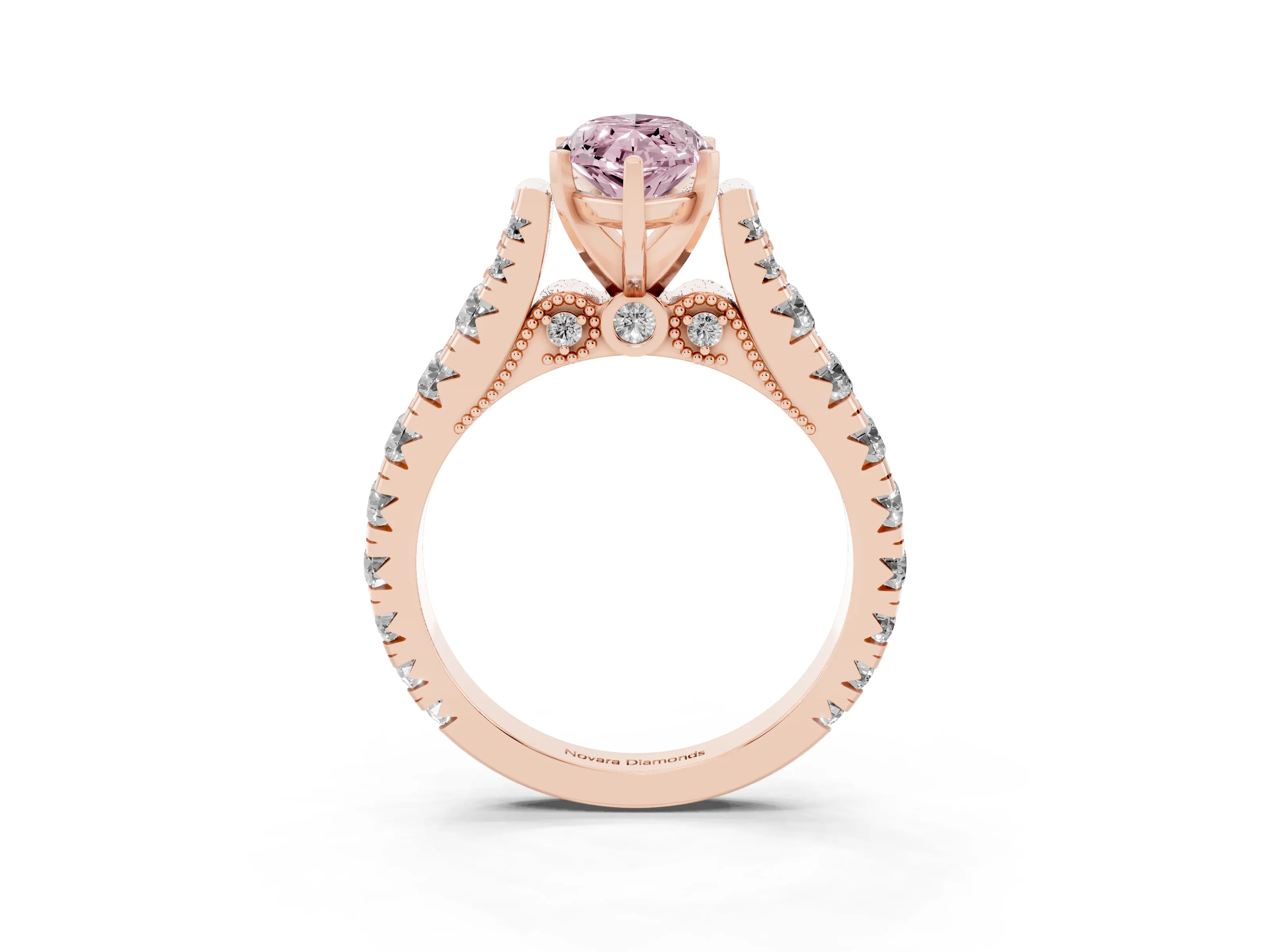 Fancy Pink Marquise Cut Diamond Classic Solitaire Ring Set in Rose gold with Pavé Band and Prong Setting