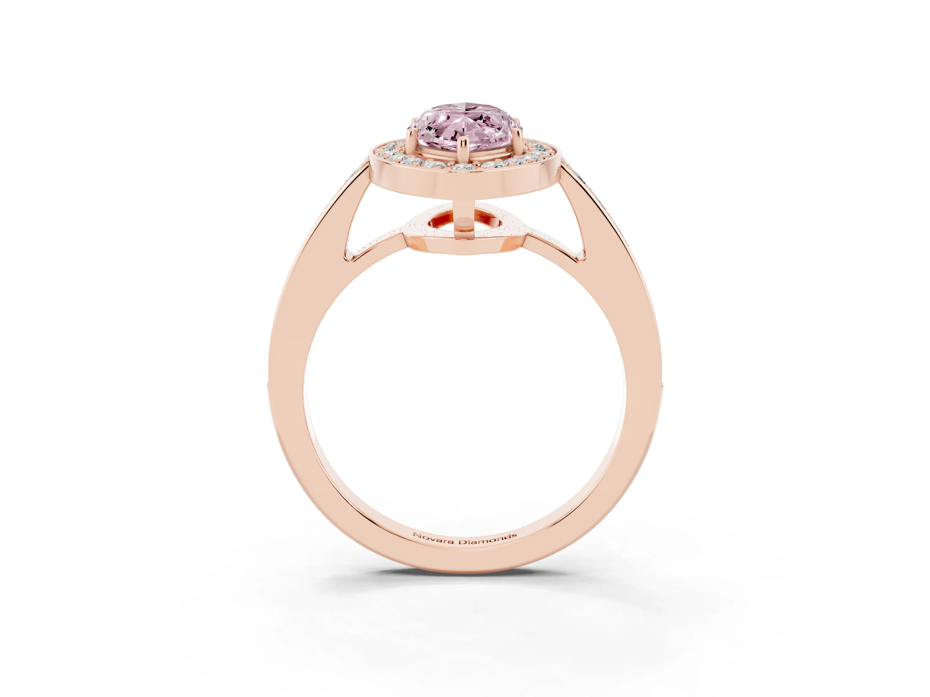 Fancy Pink Marquise Cut Diamond Halo Pavé Engagement Ring Set in Rose gold with Bezel Setting