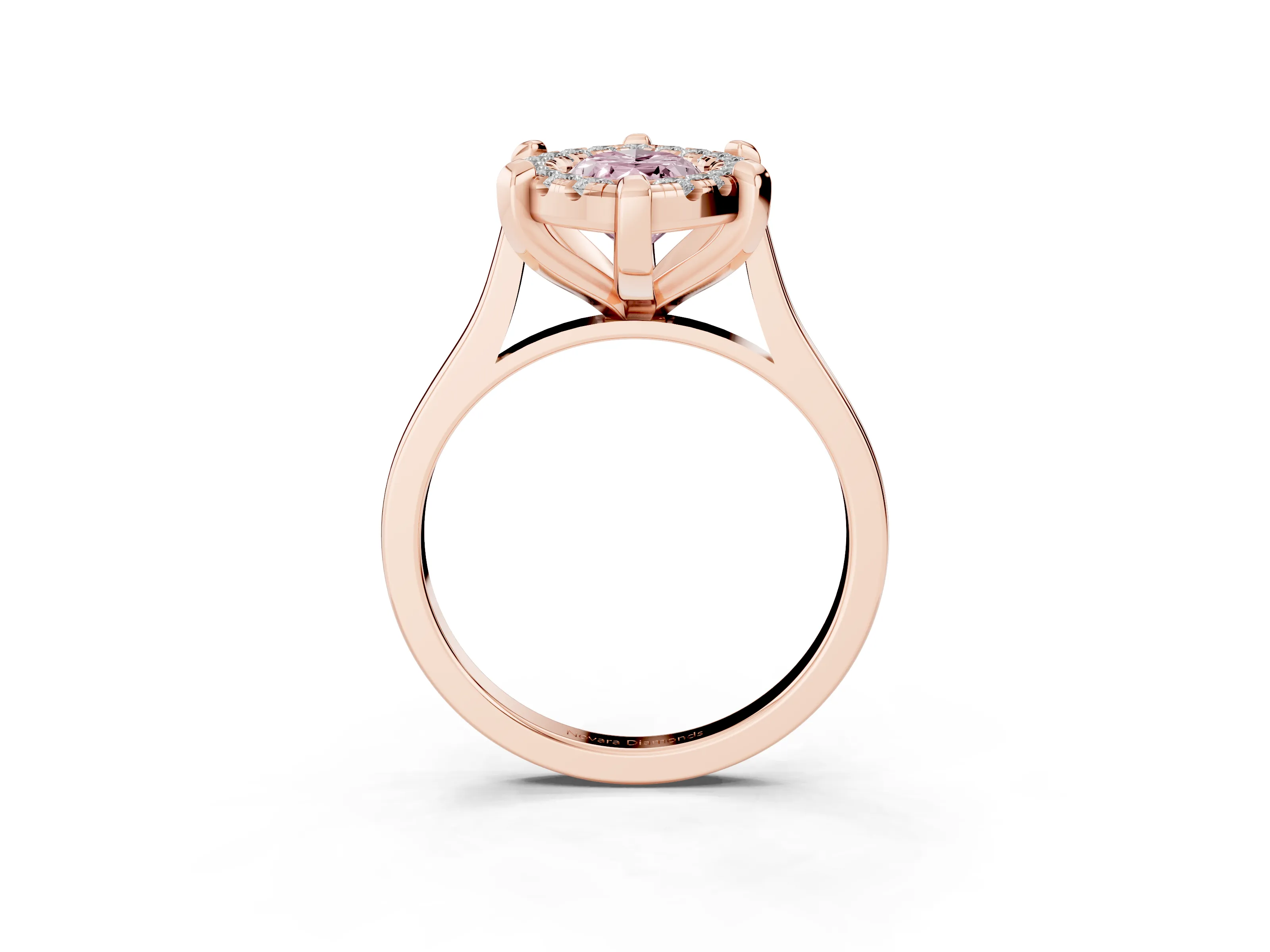 Fancy Pink Marquise Cut Diamond Cluster Halo Solitaire Ring Set in Rose gold with Prong Setting