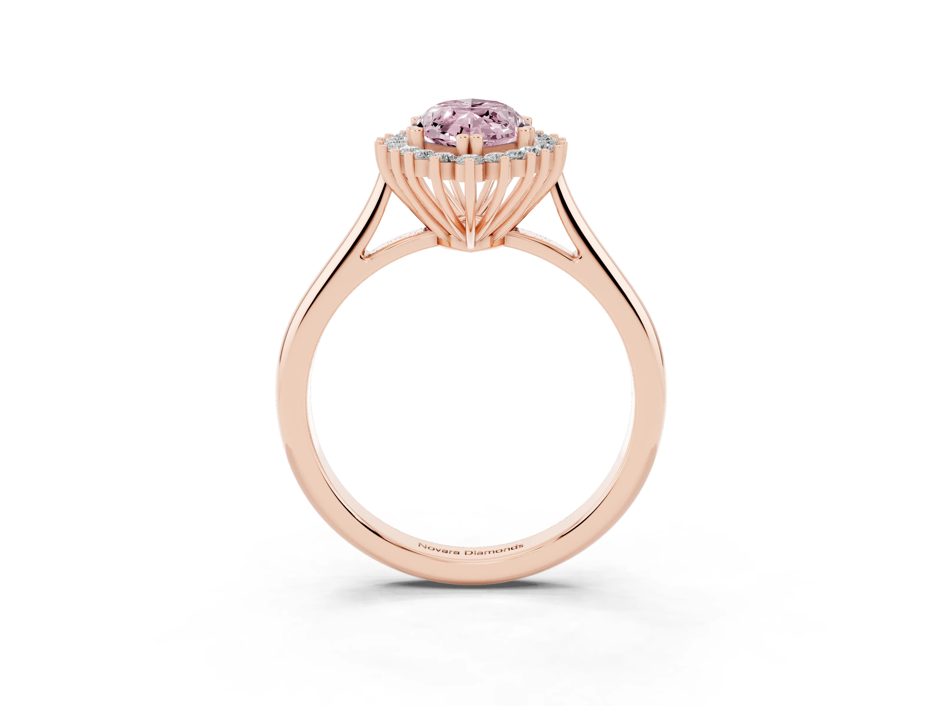Fancy Pink Marquise Cut Diamond Halo Ring Set in Rose gold with Plain Solitaire Band and Prong Setting