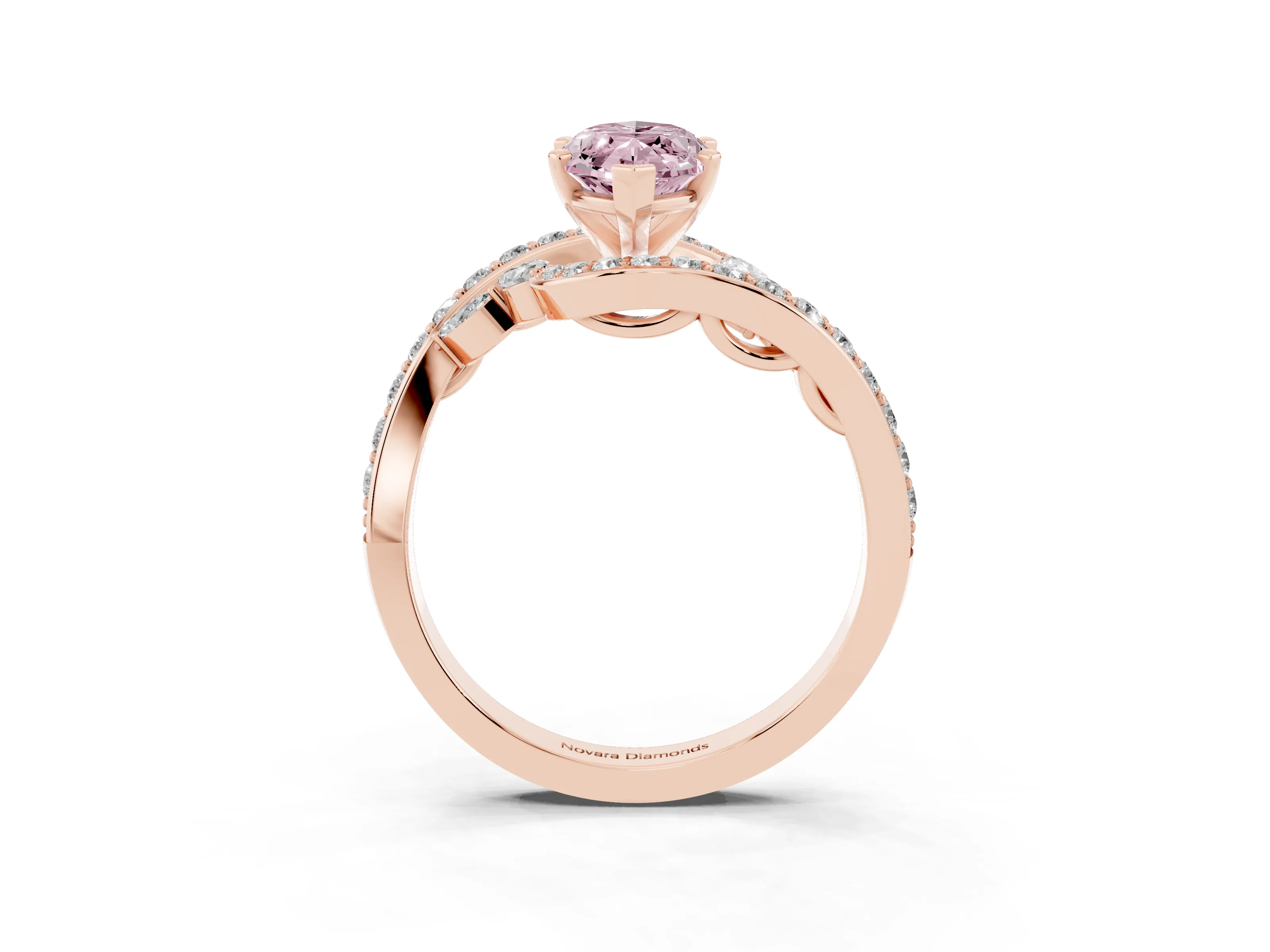Fancy Pink Marquise Cut Diamond Solitaire Ring Set in Rose gold with Pavé Twist Band and Secure Prong Setting