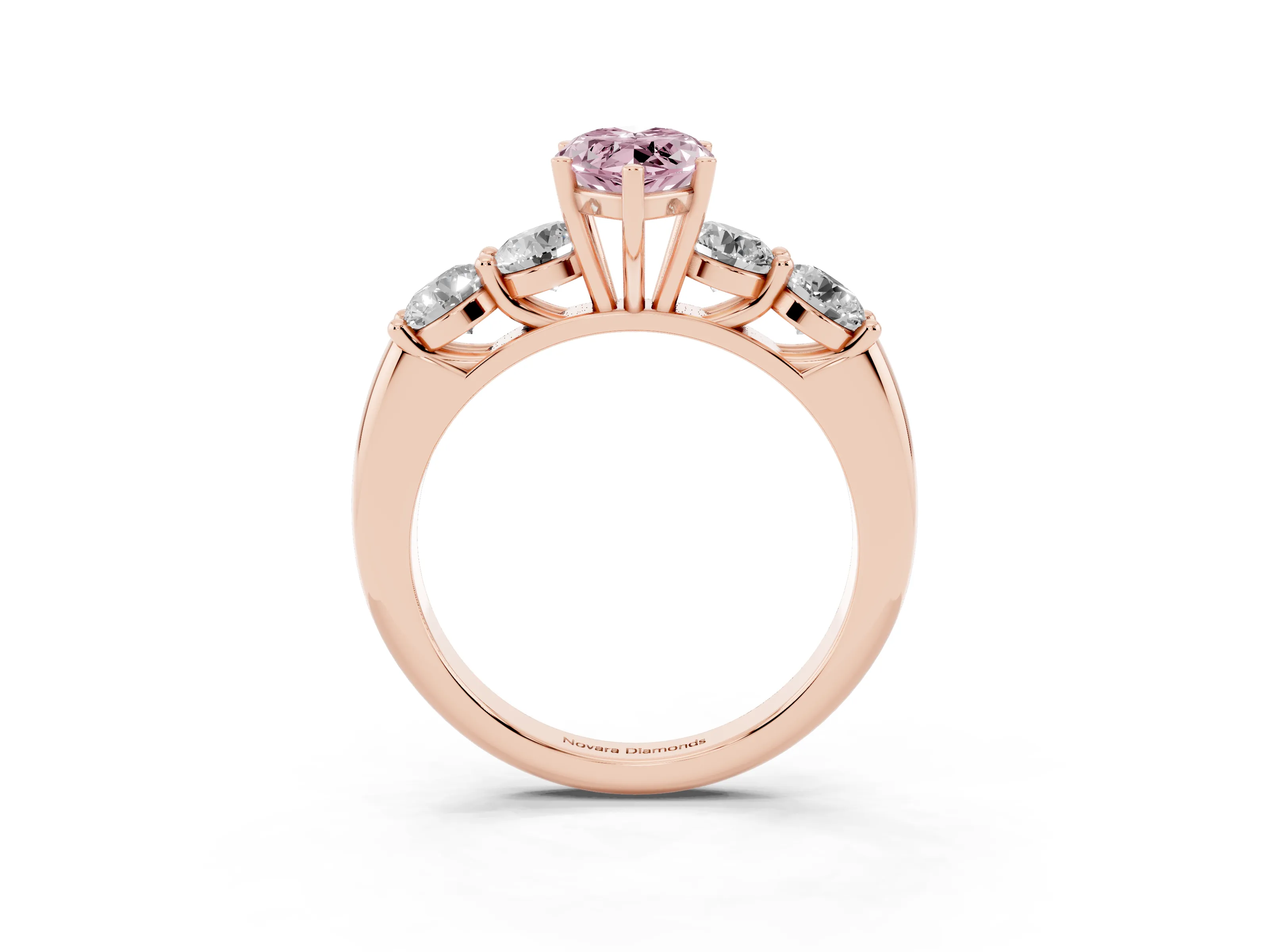 Fancy Pink Marquise Cut Diamond Five-Stone Prong Set Ring Set in Rose gold with Classic Band