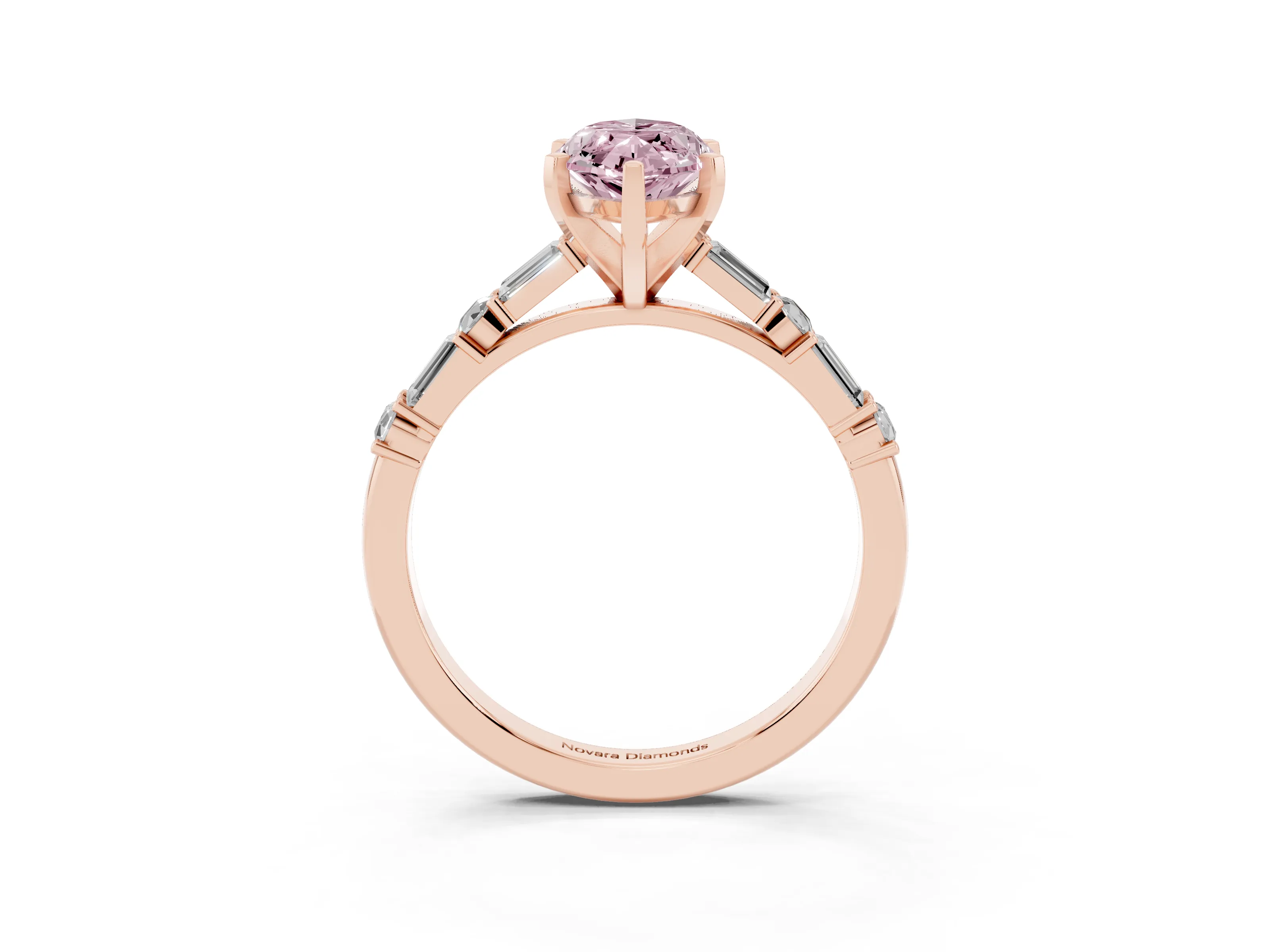 Fancy Pink Marquise Cut Diamond Solitaire Set in Rose gold with Side Baguettes and Channel Set Band