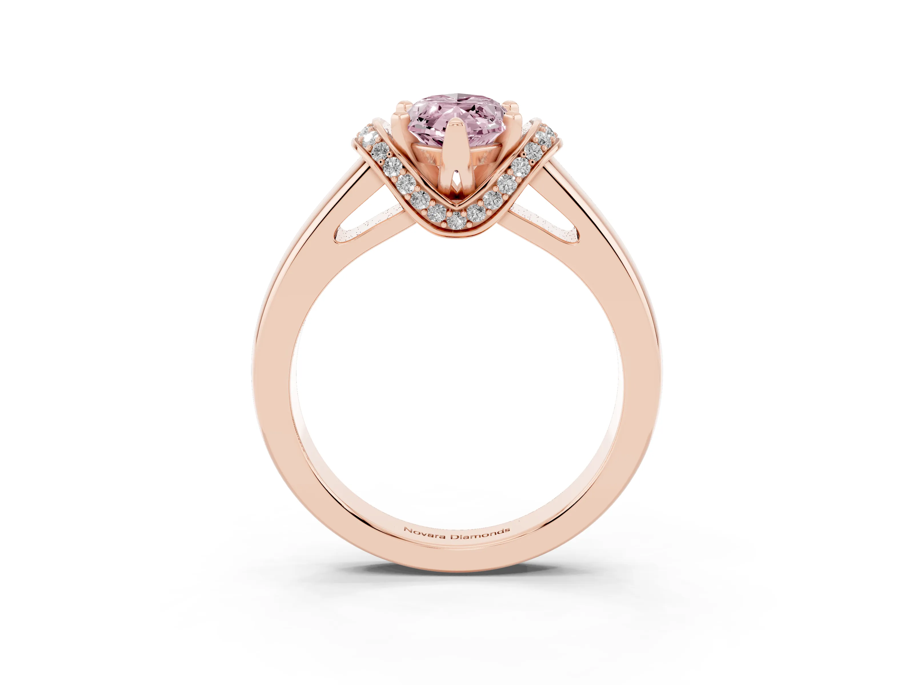 Fancy Pink Marquise Cut Diamond Pavé Band Solitaire Ring Set in Rose gold with Prong Setting