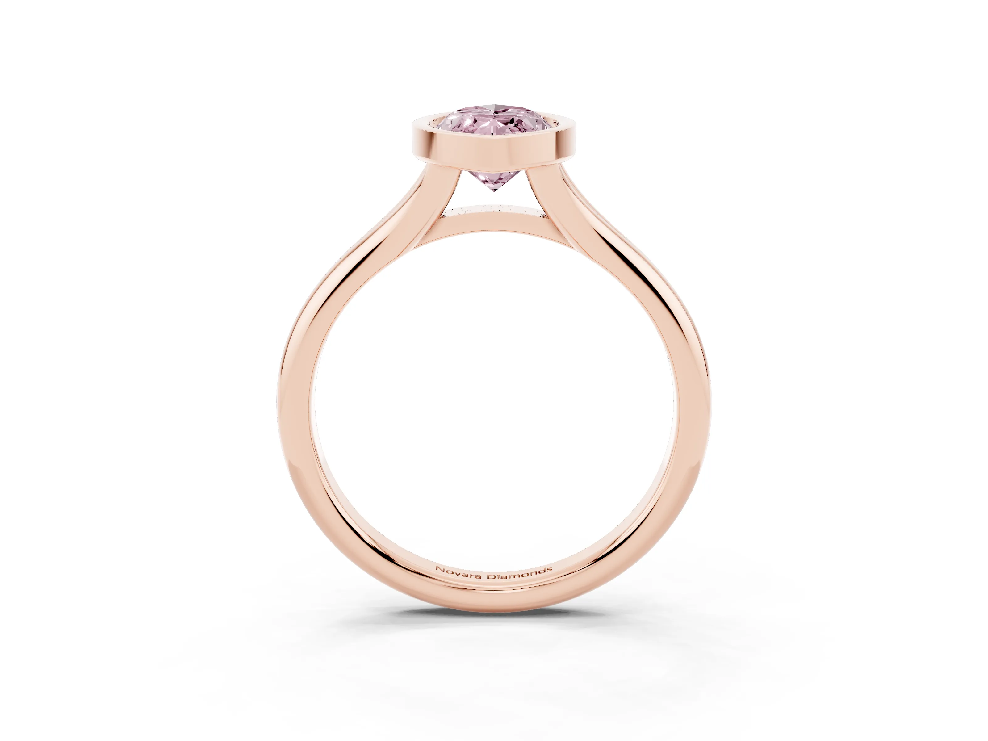 Fancy Pink Bezel Set Marquise Cut Diamond Solitaire Ring Set in Rose gold with Smooth Band