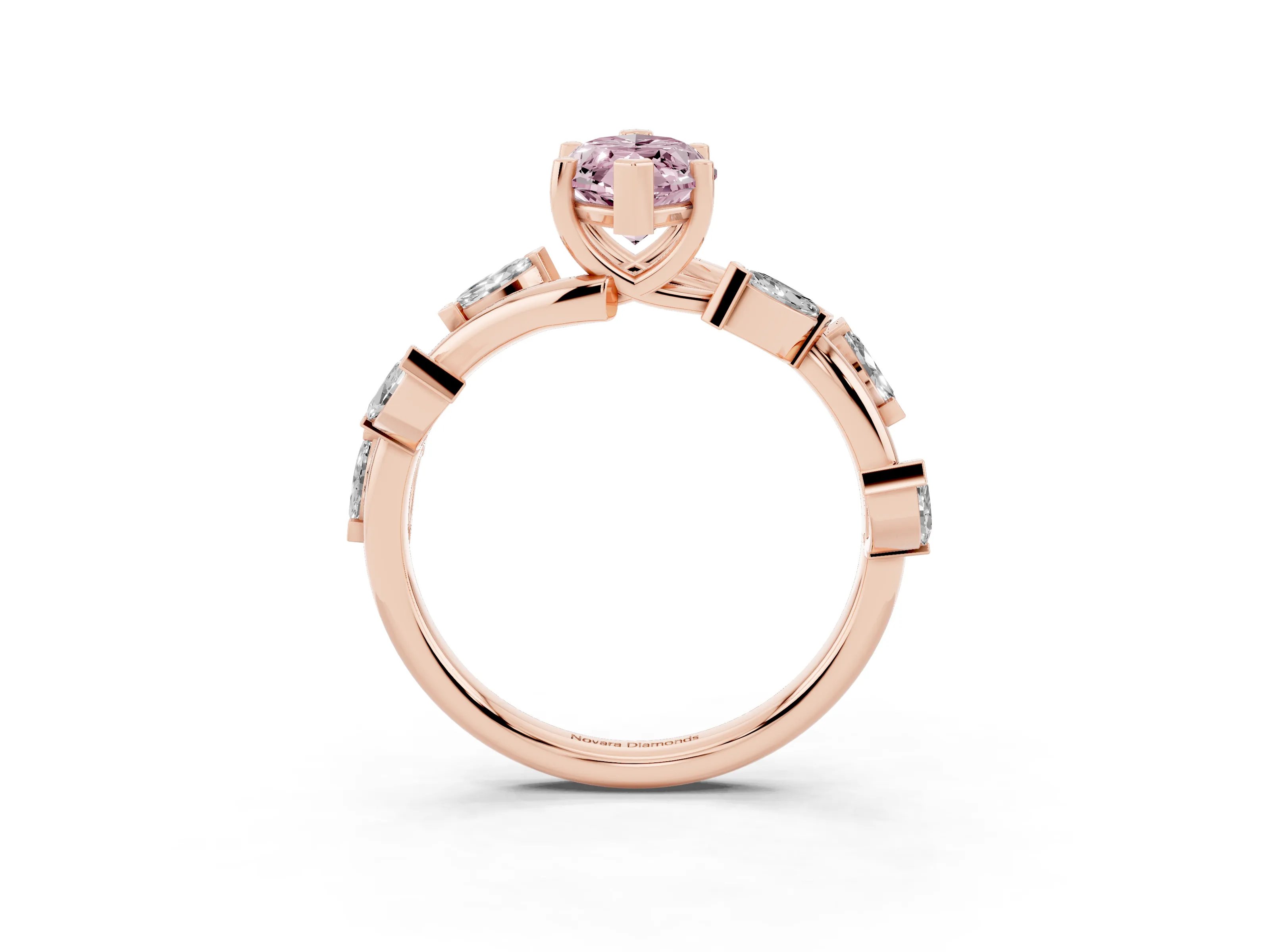 Fancy Pink Marquise Cut Diamond Solitaire Ring Set in Rose gold with Twisted Marquise Accent Band