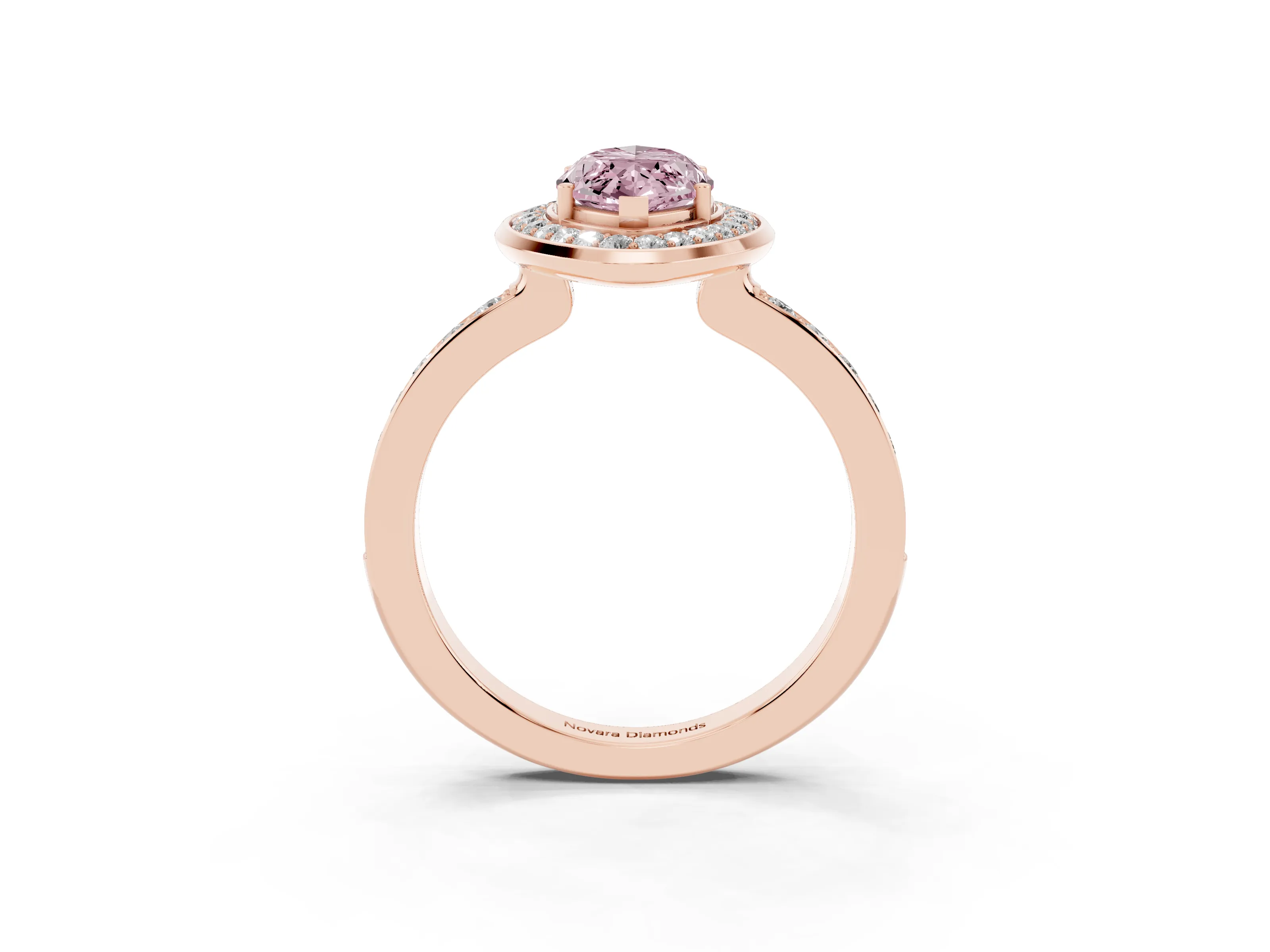 Fancy Pink Marquise Cut Diamond Halo Ring Set in Rose gold with Bezel Frame and Pavé Band