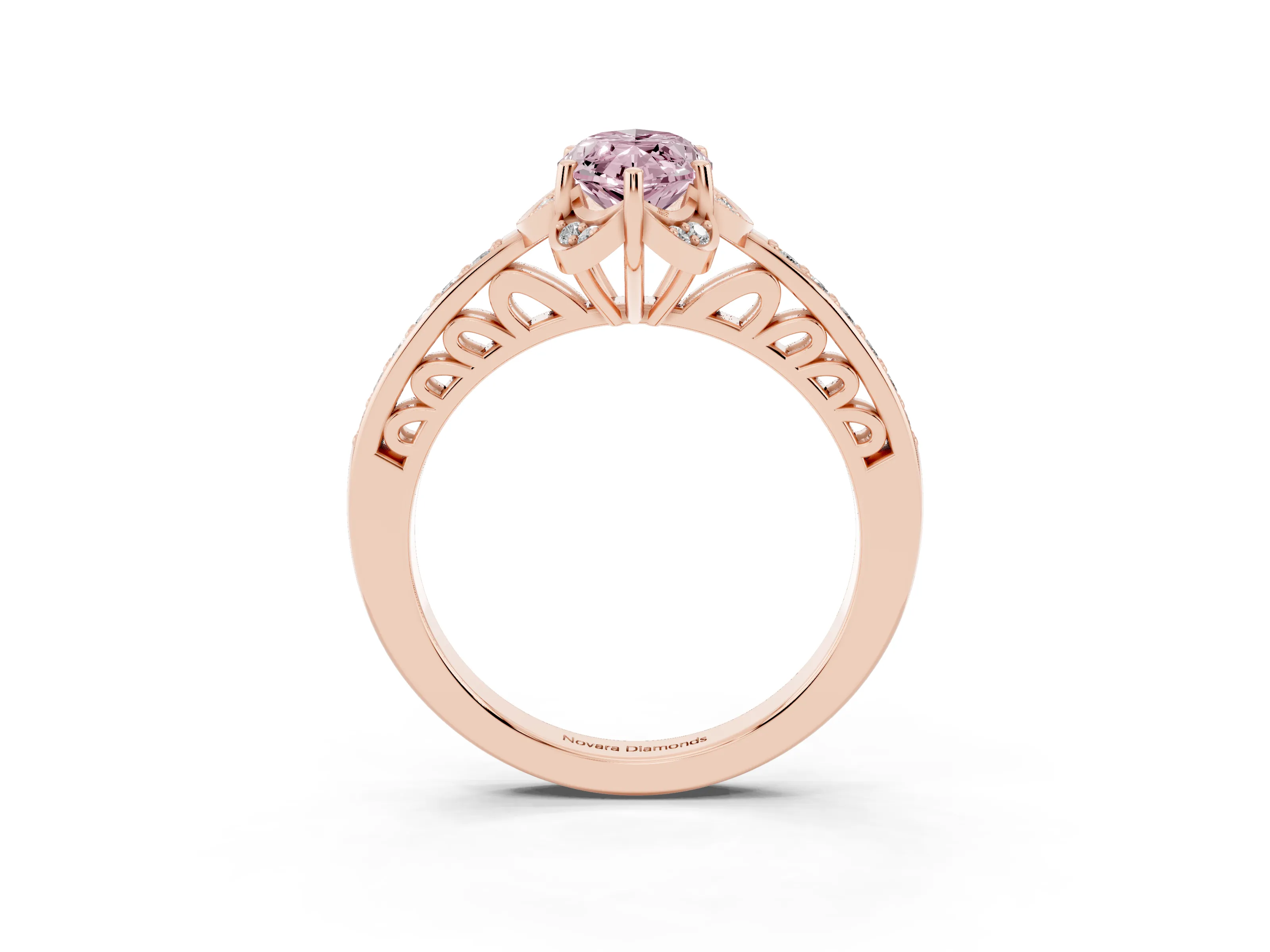 Fancy Pink Marquise Cut Diamond Halo Ring Set in Rose gold with Channel Set Band and Prong Setting