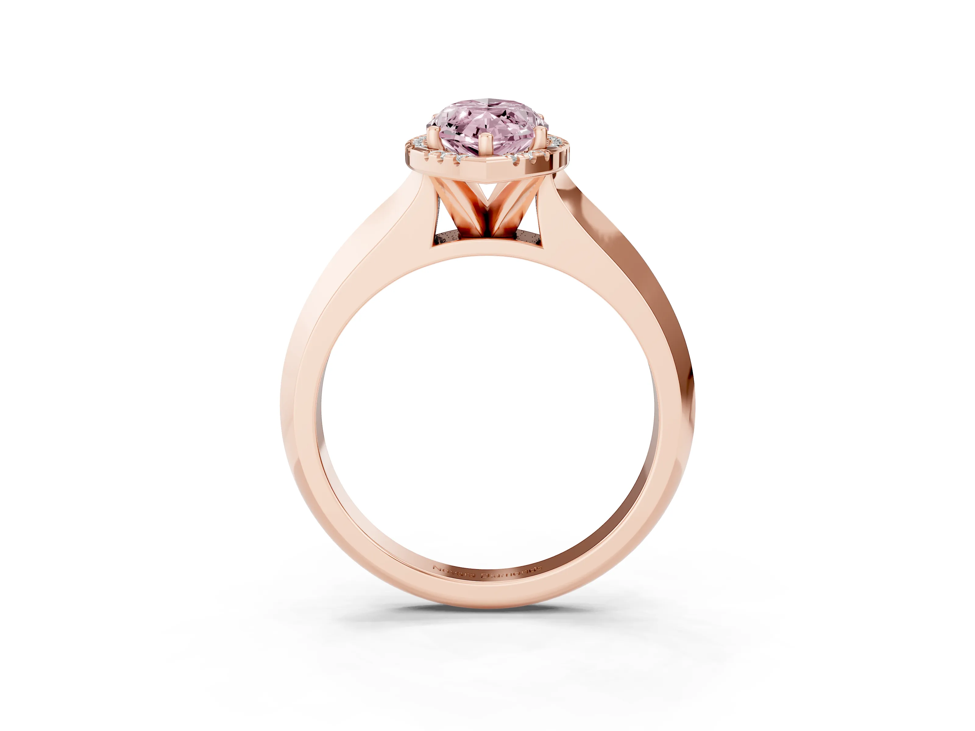 Fancy Pink Marquise Cut Diamond Halo Ring Set in Rose gold with Cathedral Band and Prong Setting