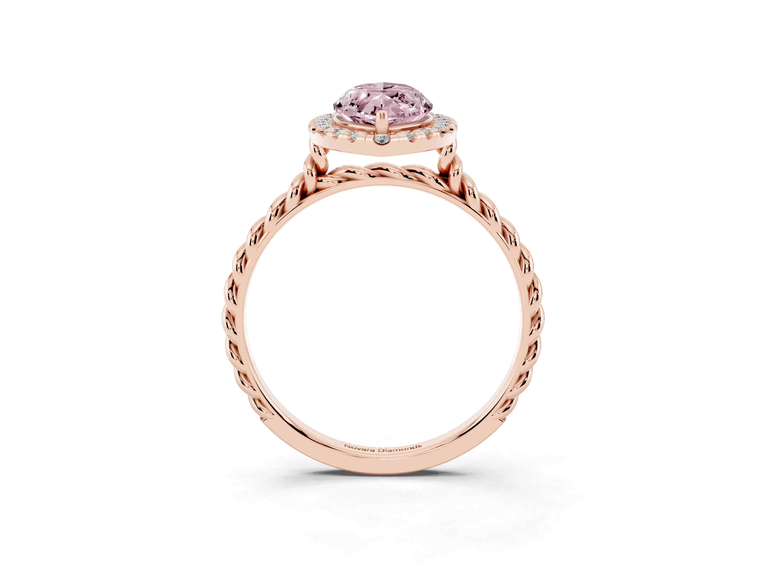 Fancy Pink Marquise Cut Diamond Halo Ring Set in Rose gold with Plain Twisted Band
