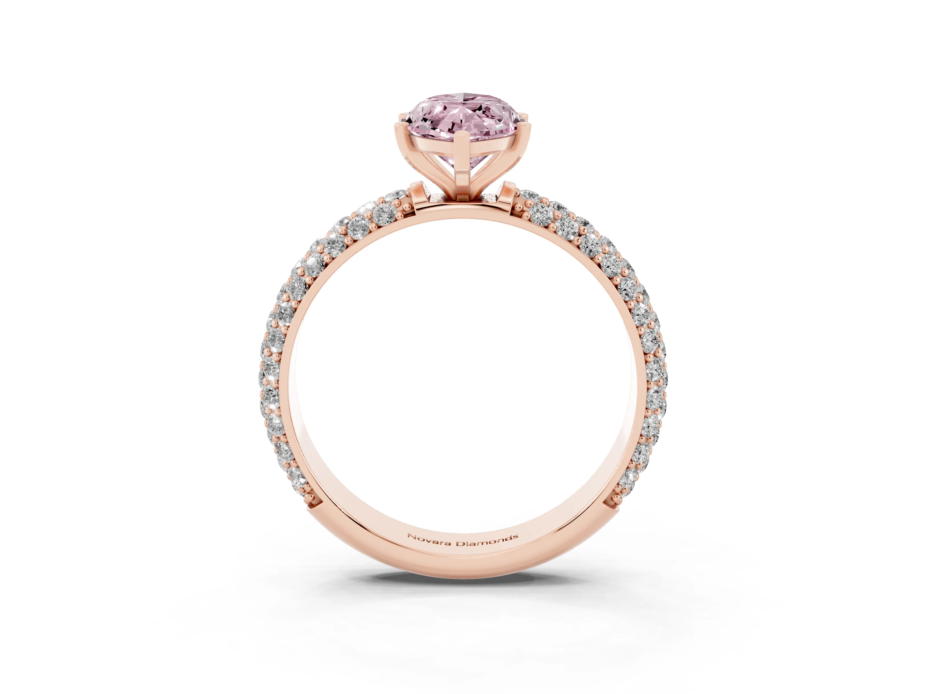 Fancy Pink Marquise Cut Diamond Solitaire Ring Set in Rose gold with Prong Setting and Pavé-Set Band