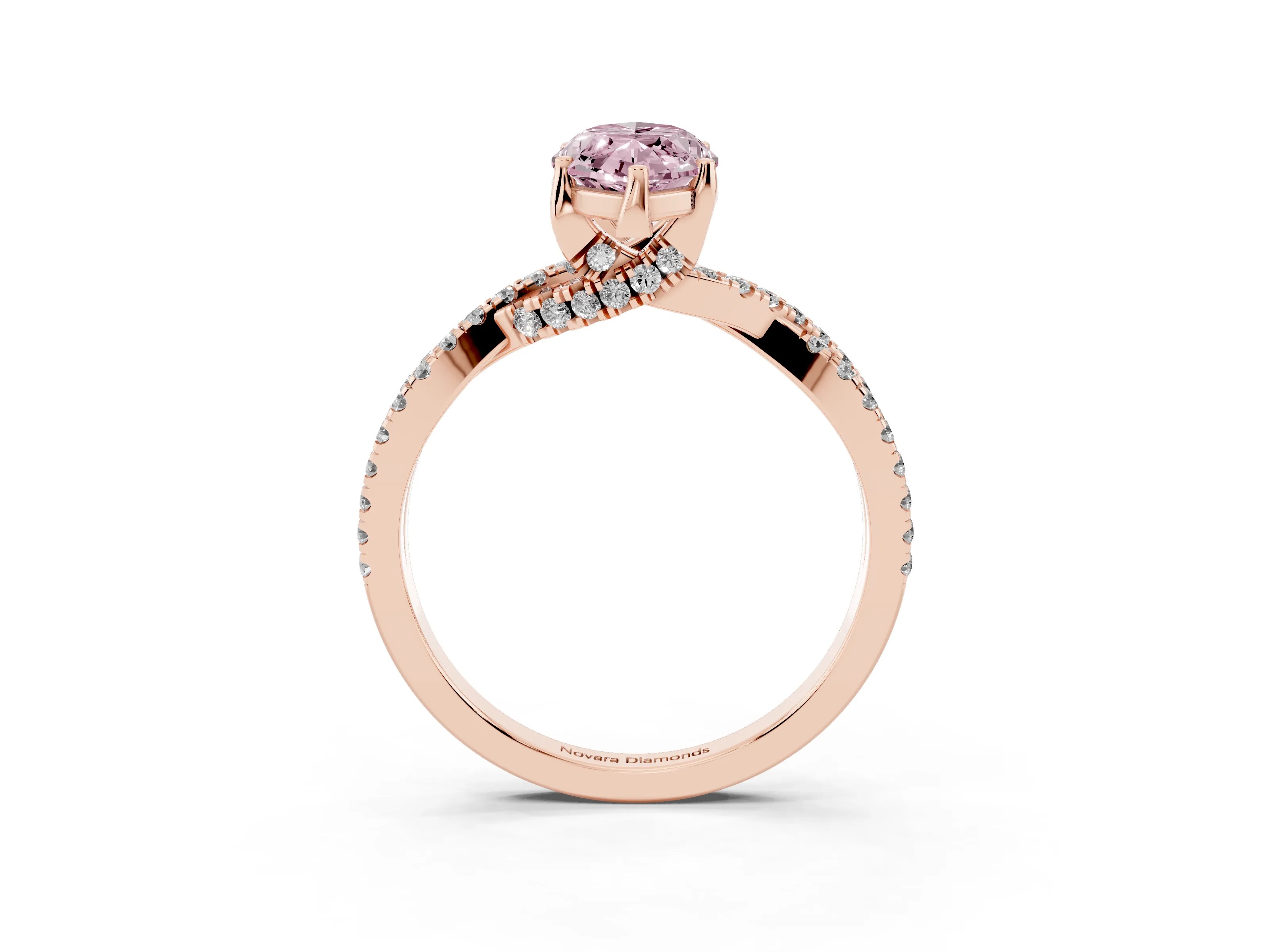 Fancy Pink Marquise Cut Diamond Twist Pavé Solitaire Engagement Ring Set in Rose gold with Prong Setting