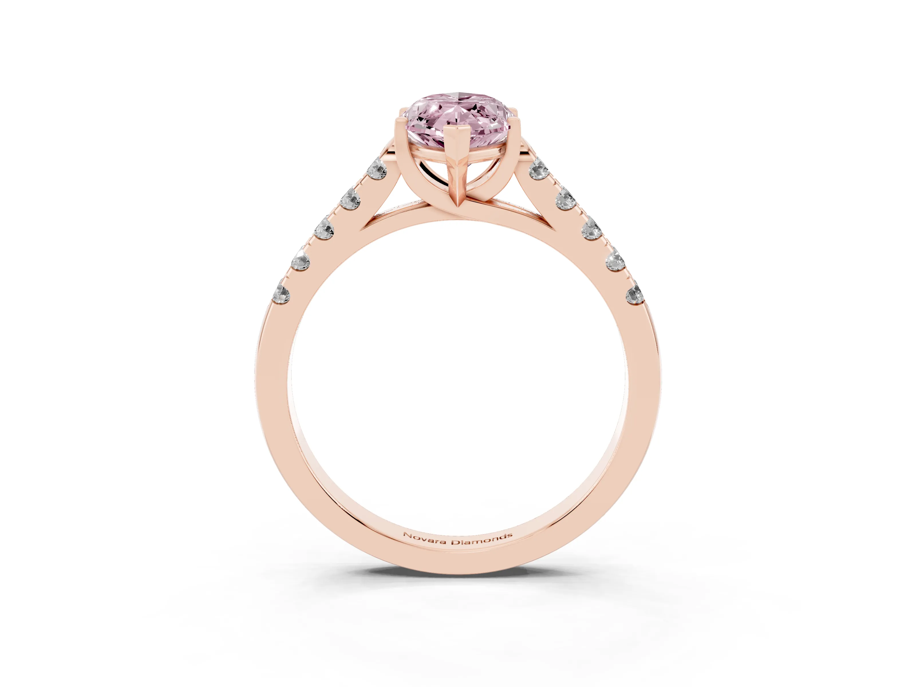 Fancy Pink Marquise Cut Diamond Pavé Band Solitaire Ring Set in Rose gold with Partway Accent Stones and Prong Setting