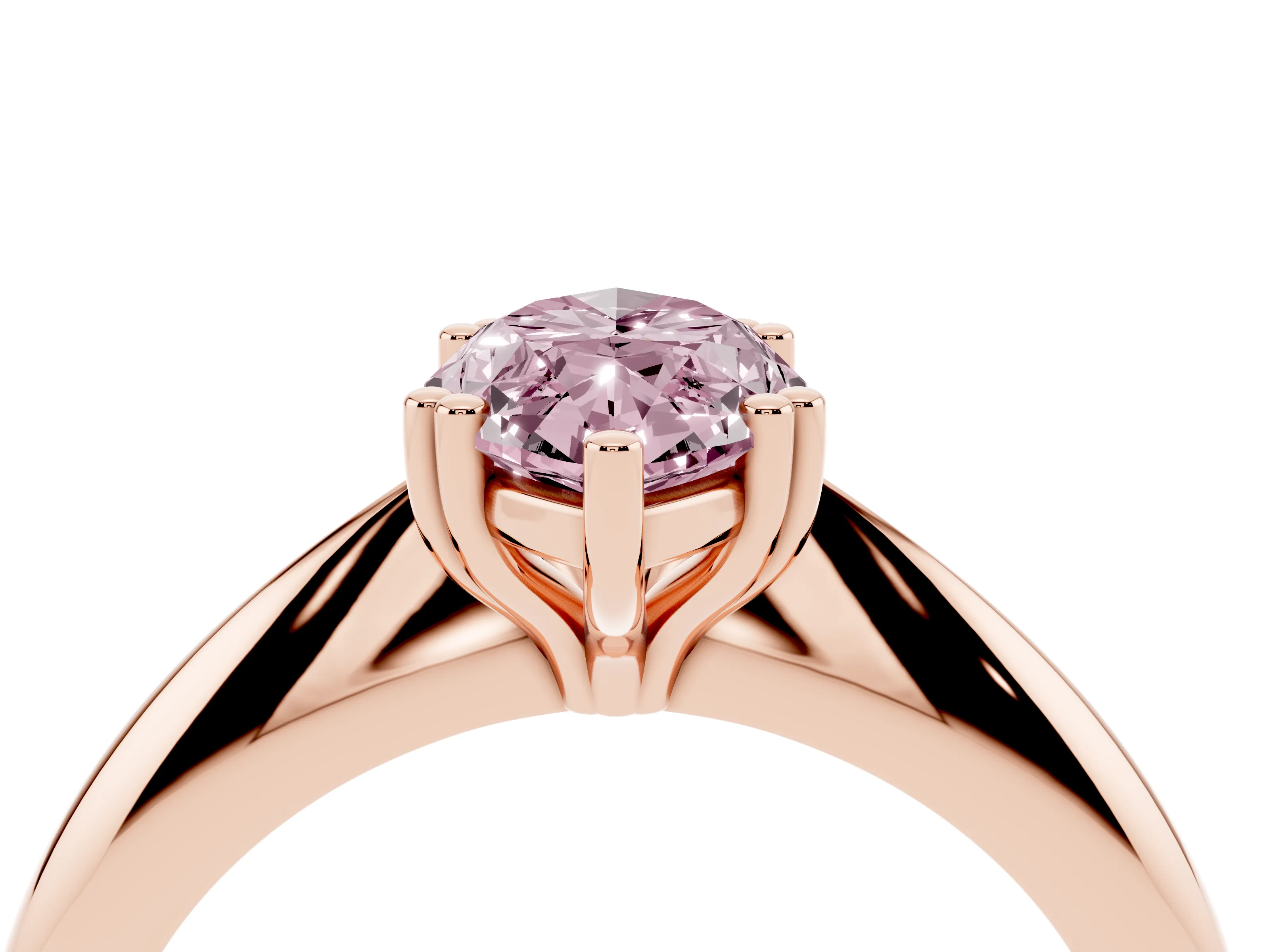 Fancy Pink Marquise Cut Diamond Solitaire Engagement Ring Set in Rose gold with Tapered Band and Prong Setting