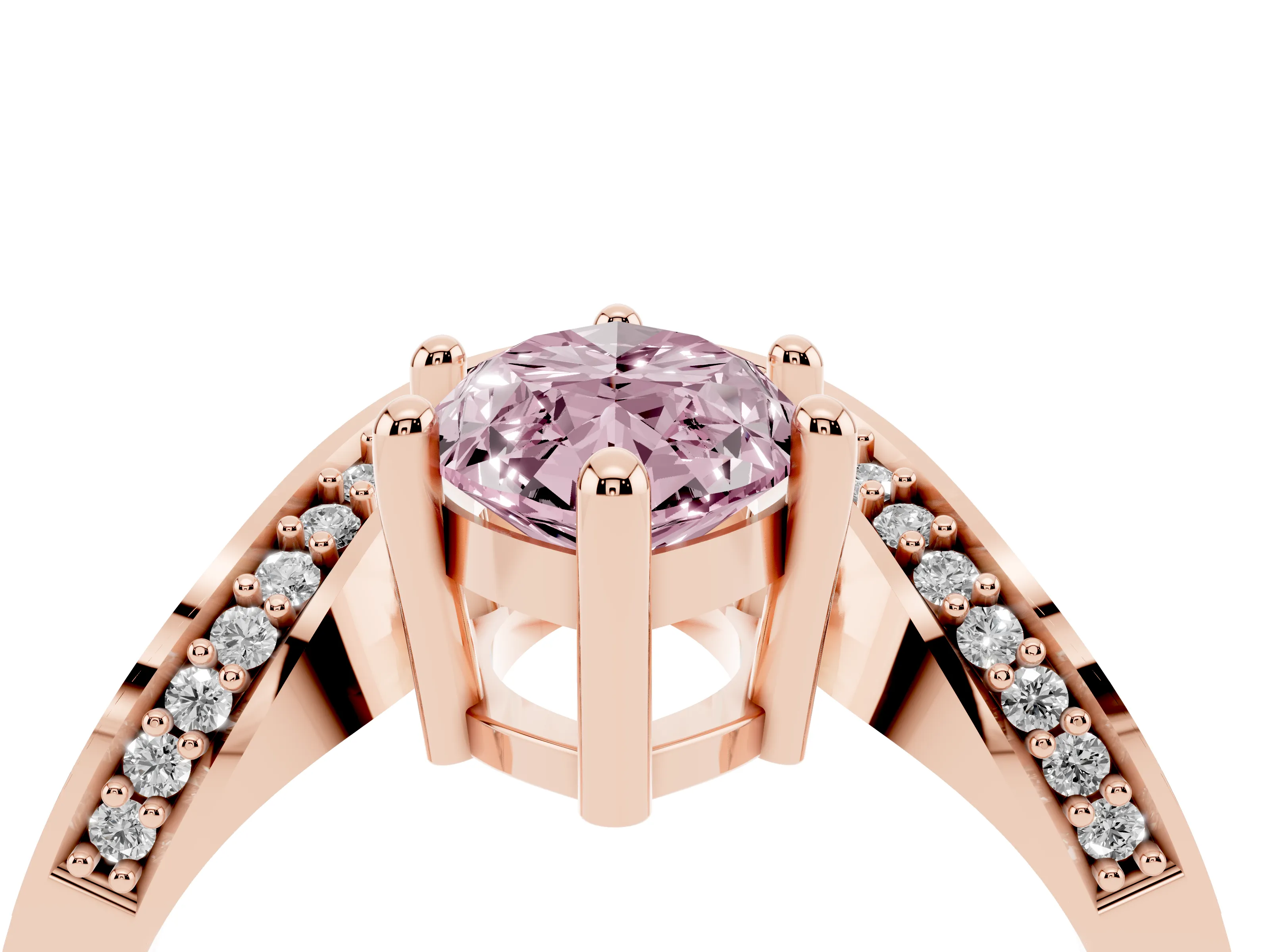 Fancy Pink Marquise Cut Diamond Solitaire Engagement Ring Set in Rose gold with Pavé Shoulders