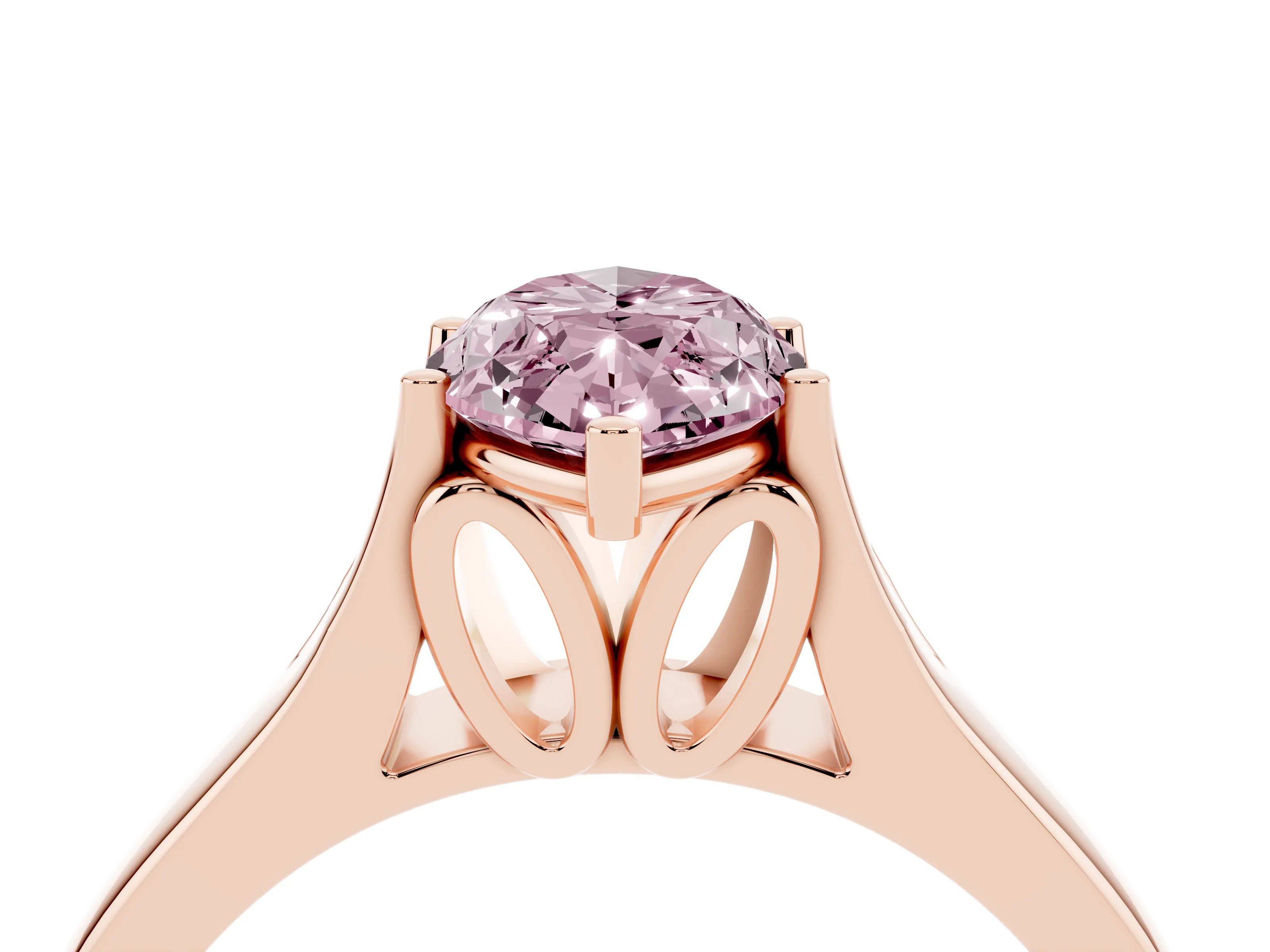 Fancy Pink Marquise Cut Diamond Solitaire Ring Set in Rose gold with Arched Cathedral Band and Prong Setting