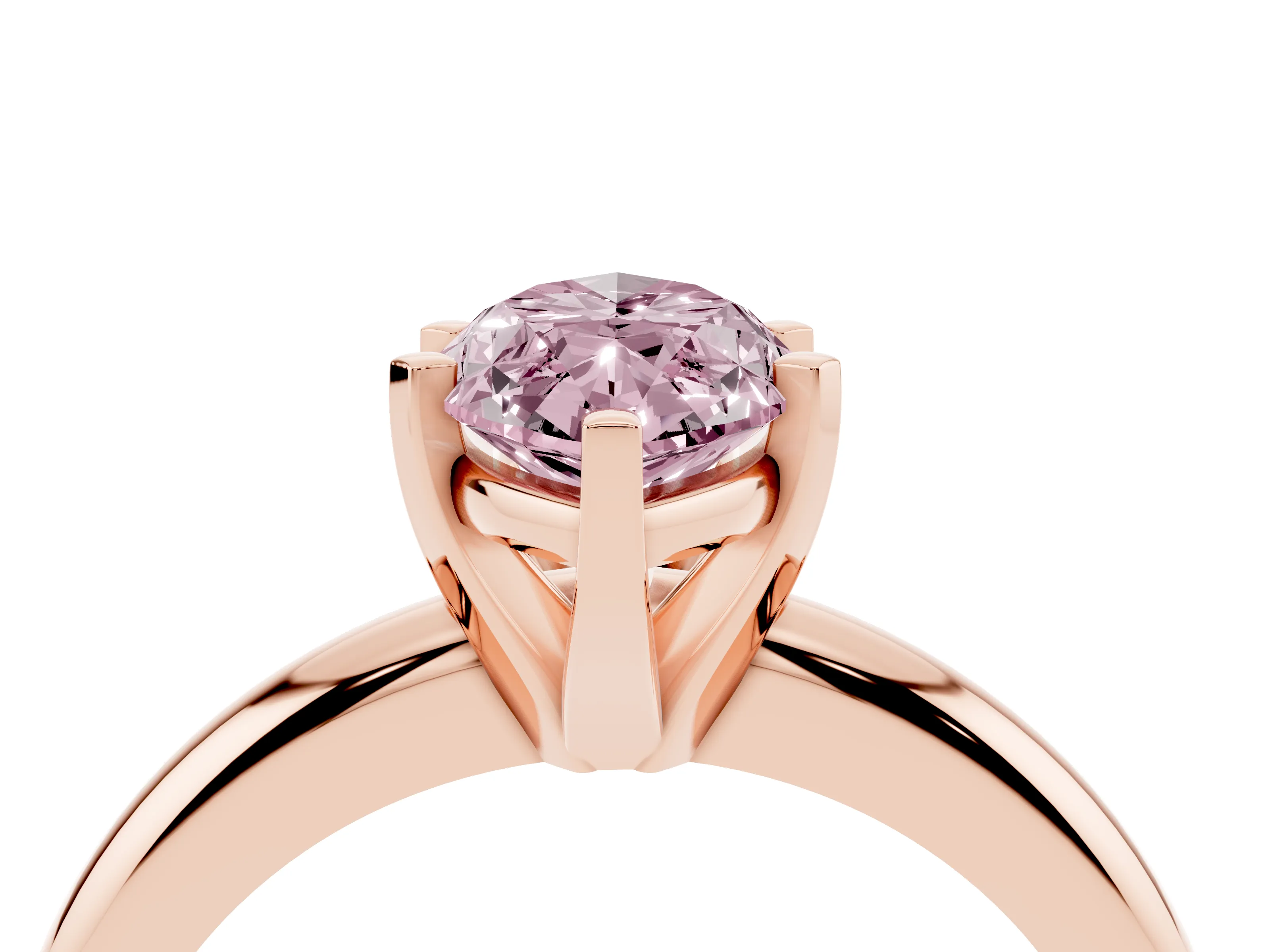 Fancy Pink Marquise Cut Diamond Solitaire Engagement Ring Set in Rose gold with Round Band and Prong Setting