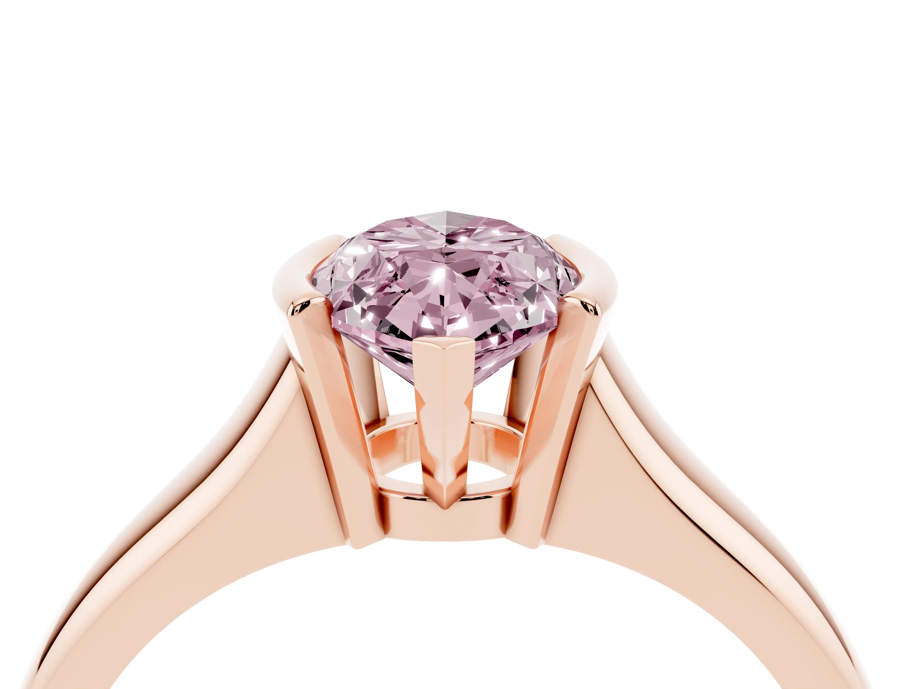 Fancy Pink Marquise Cut Diamond Solitaire Tension Set Ring Set in Rose gold with Split Shank Band