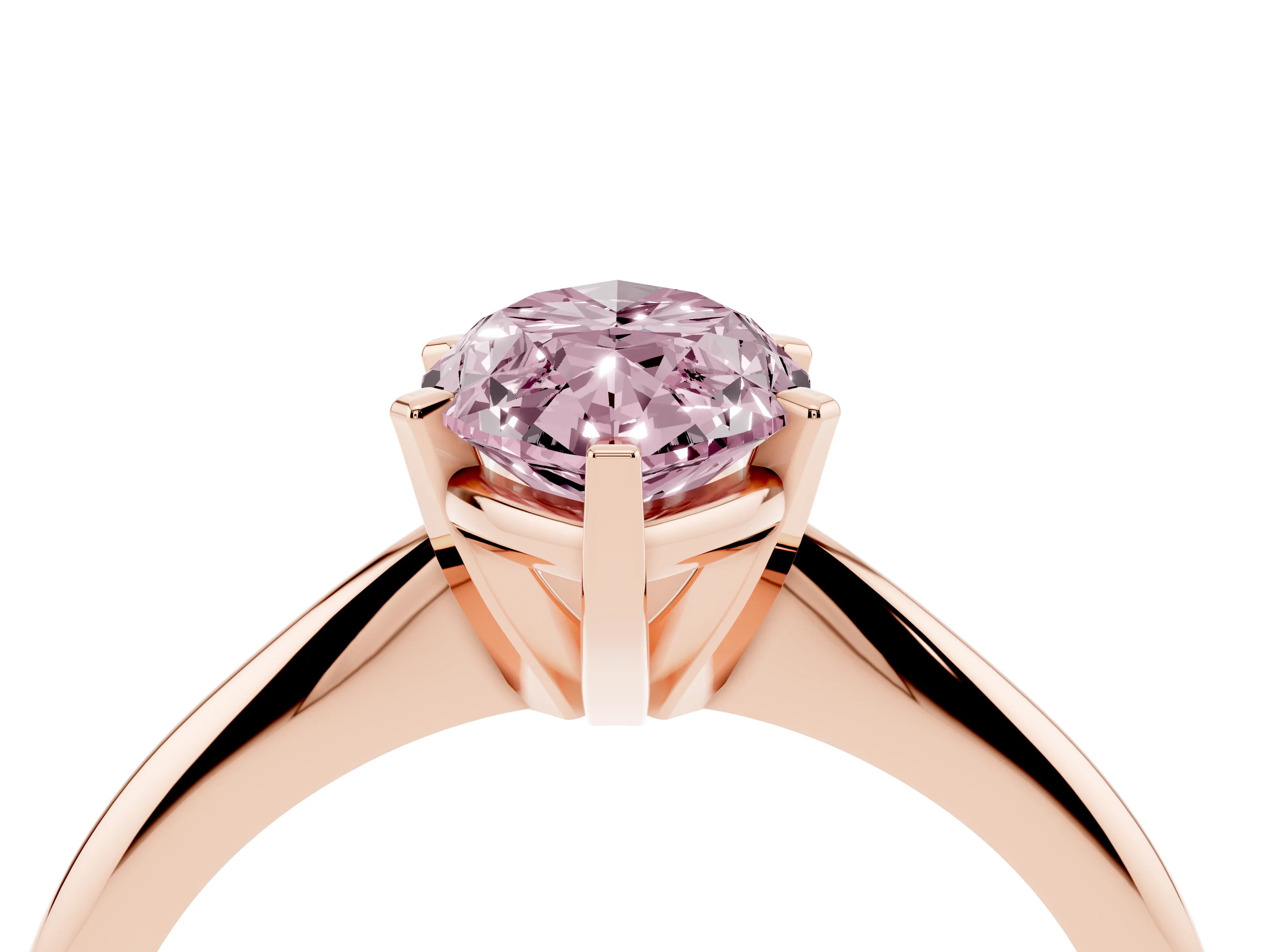 Fancy Pink Marquise Cut Diamond Solitaire Ring Set in Rose gold with Prong Setting on a Plain Round Band