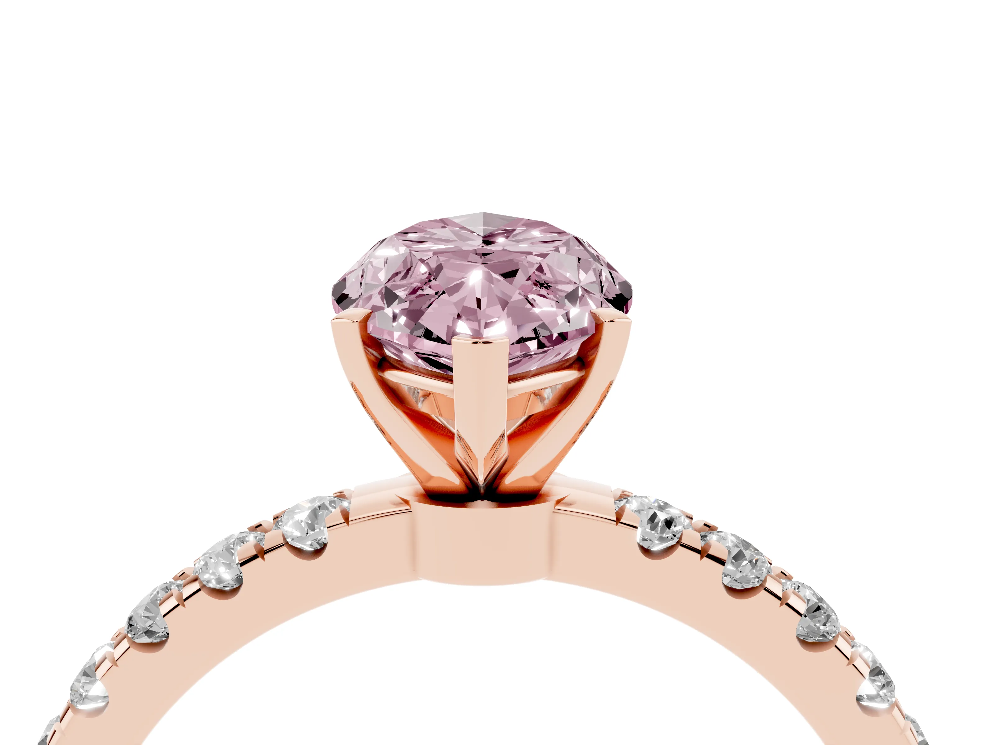 Fancy Pink Marquise Cut Diamond Solitaire Ring Set in Rose gold with Pavé Accents and Prong Setting